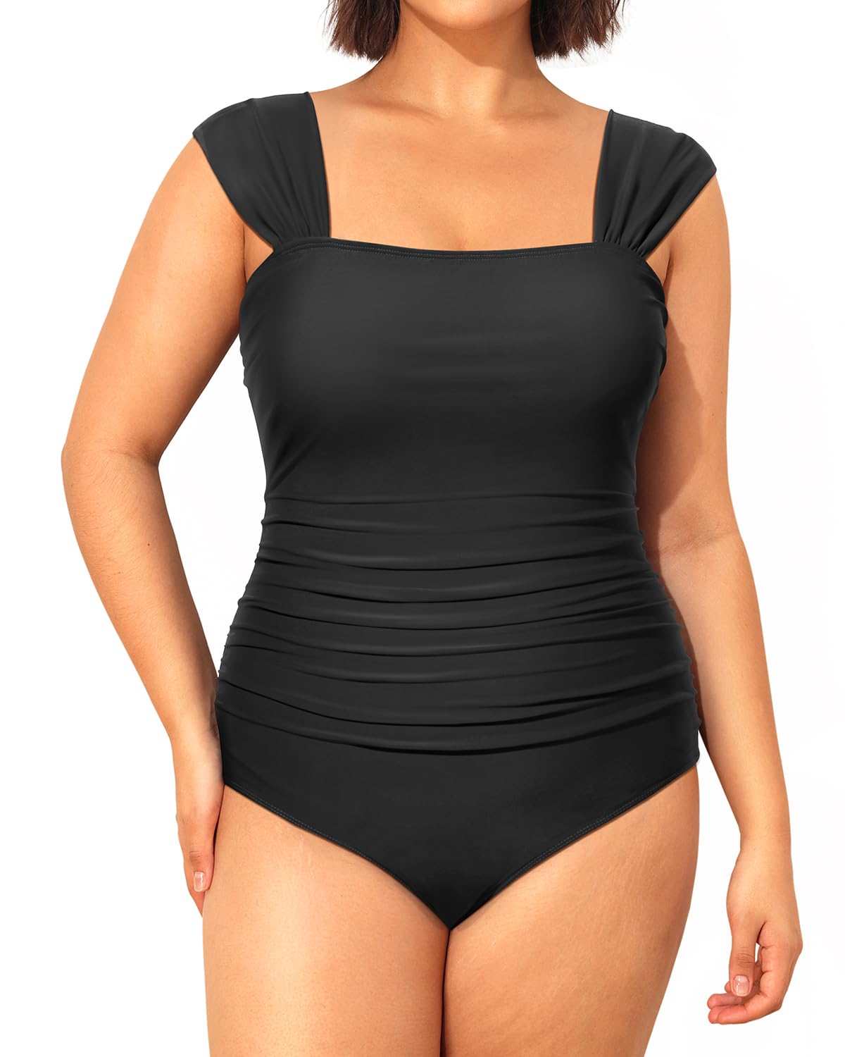 Aqua EveAqua Eve Plus Size One Piece Swimsuit Tummy Control Bathing Suit Vintage Square Neck Swimwear