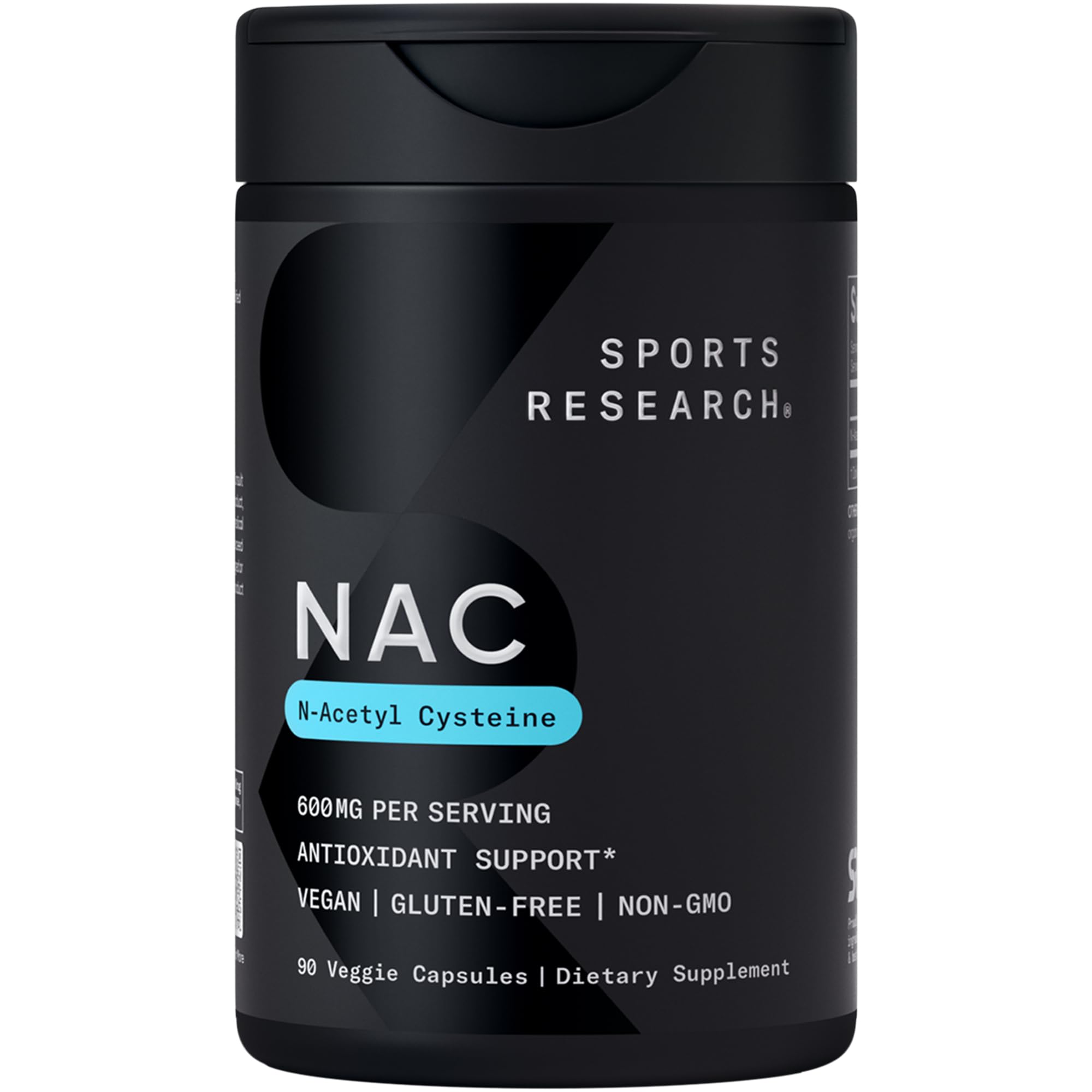 Sports Research N-Acetyl L-Cysteine (NAC) 600mg, 90 Veggie Capsules - Vegan, Non-GMO, Gluten Free. Lemon Aroma