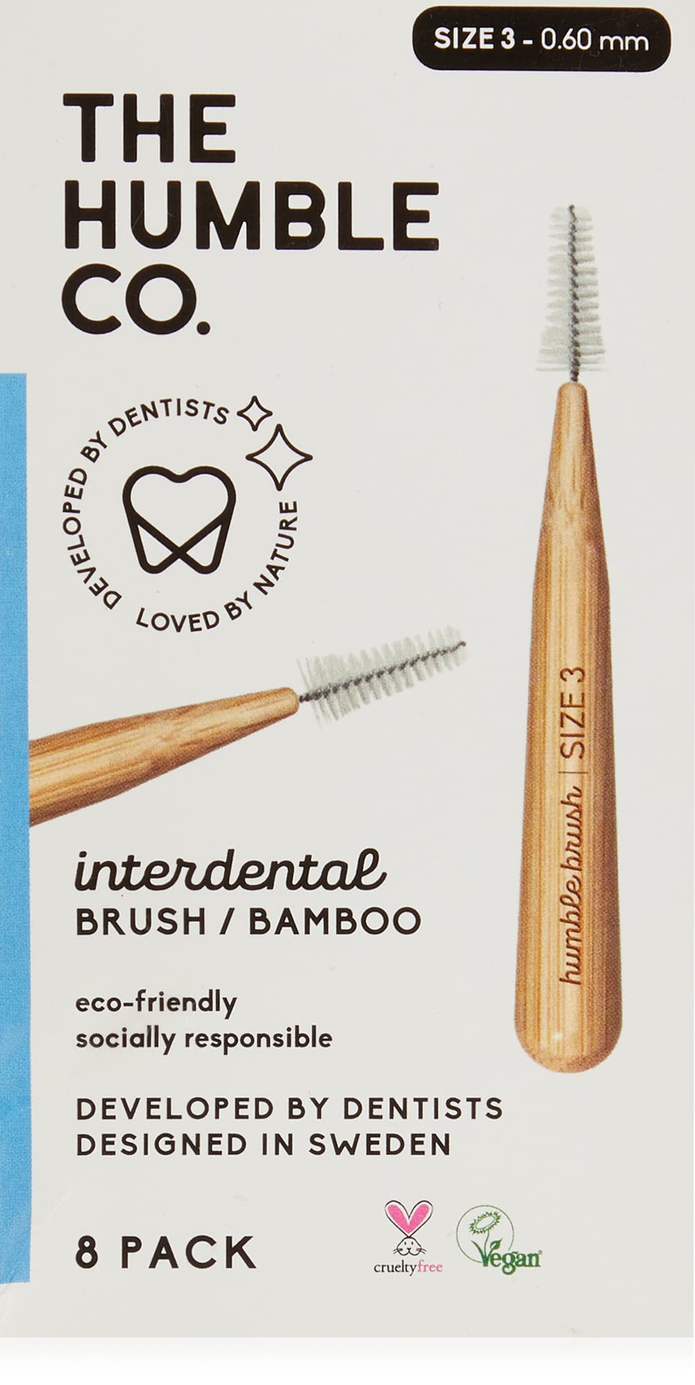 THE HUMBLE CO. - Bamboo Interdental Brushes - SIZE 3 - 0,6 mm - Developed by Dentists - Designed In Sweden - Teeth Cleaning - Vegan & Cruelty-free - Eco-Friendly Packaging - 8p