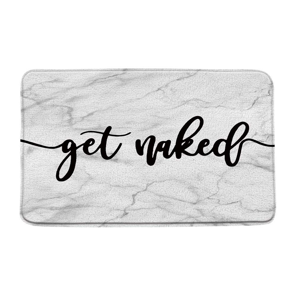 Funny Get Naked Bath Mat Black White Marble Texture Bathroom Rugs Fashion Cute Modern Minimalist Luxury Floor Kitchen Toilet Bath Rug Bathroom Bath Decor