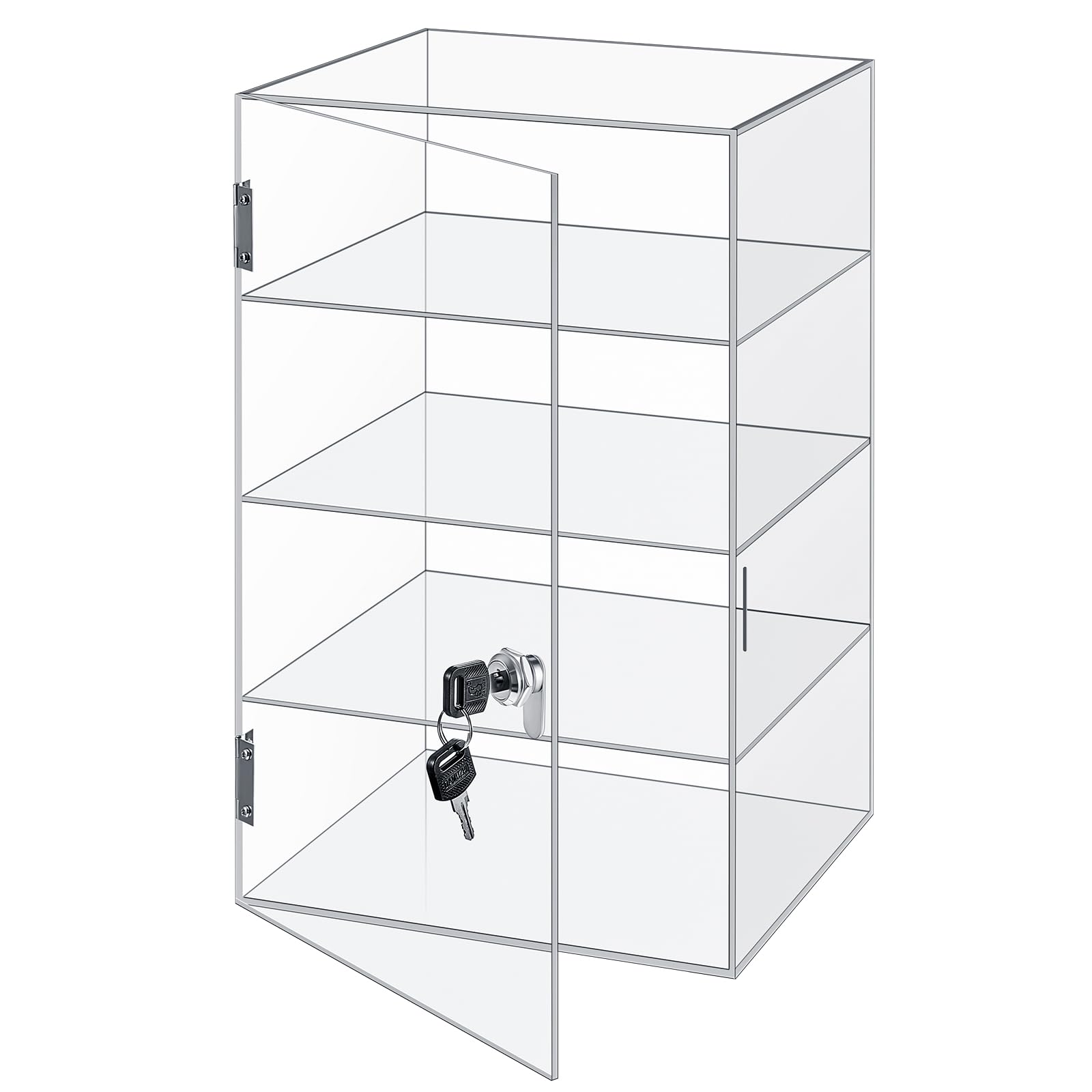 Barydat 4 Tier Acrylic Display Case with Lock Key 4 Shelf Clear Storage Box Dustproof Display Organizer Cabinet Multi Functional Safe Storage Box for Collectibles Action Figure, 9.4 x 9.3 x 15.7 Inch