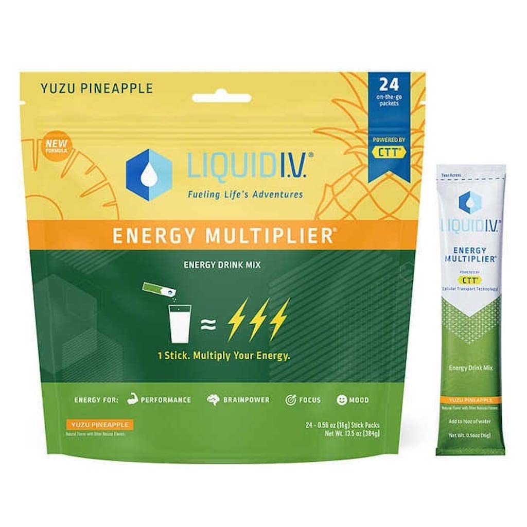 Liquid I.V.Energy Multiplier Yuzu Pineapple, 24 Individual Serving Stick Packs in Resealable Pouch