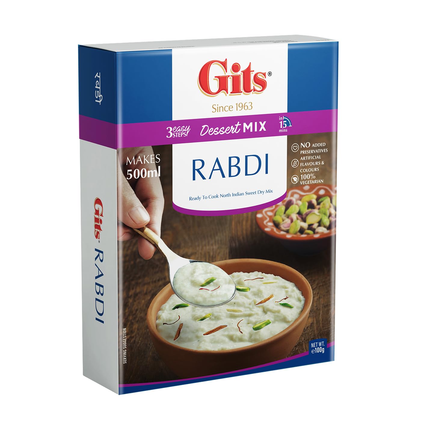 GITS Instant Rabdi Dessert Mix, Pure Veg, Flavors of Saffron and Cardamom, Indian Sweet and Dessert Ready Mix, 100g