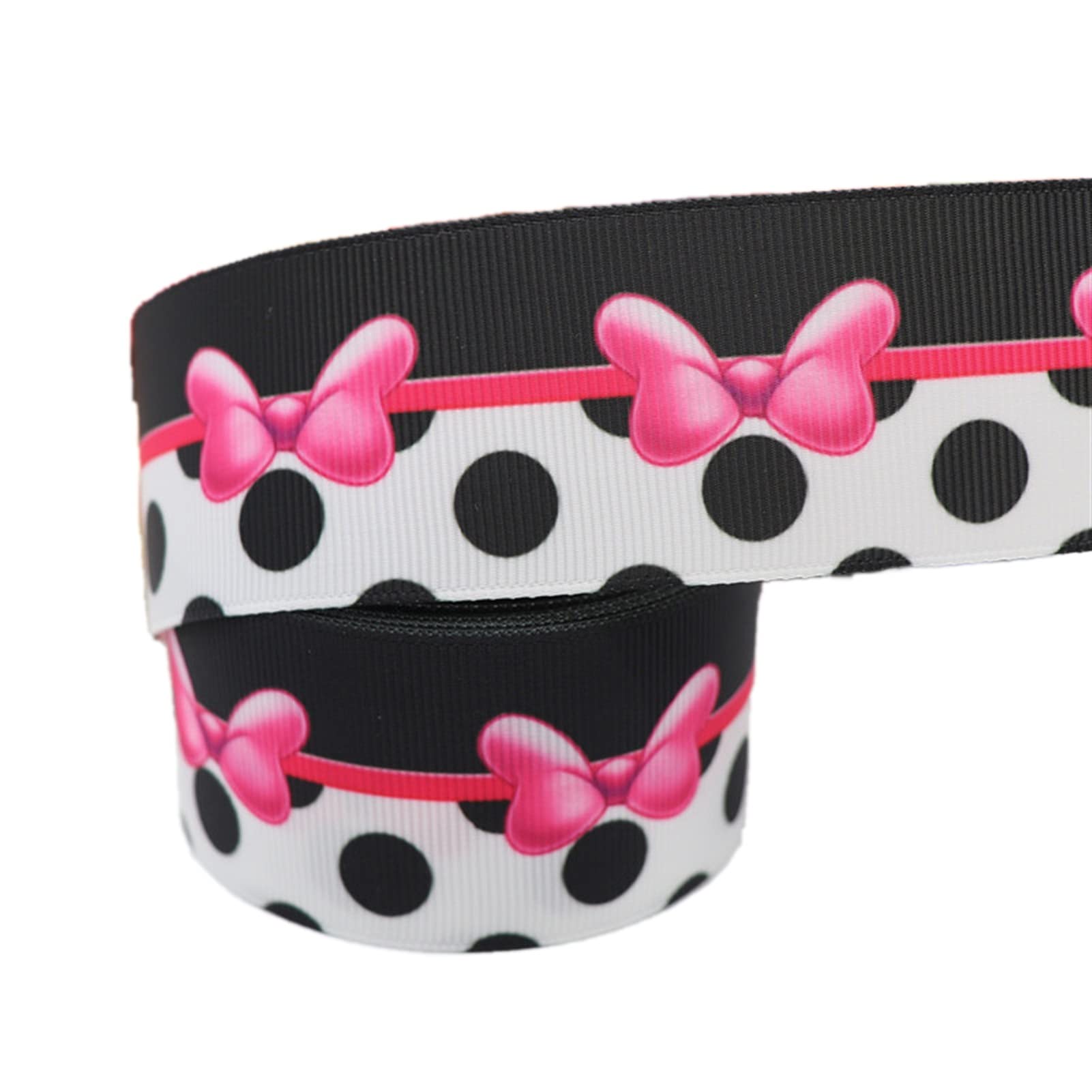 SHUHAO 10 Yards 1'' 25mm/1.5" 38MM Dot And Bow Printed Grosgrain Ribbons Cartoon Ribbon Hair Accessories (Size : 25MM)