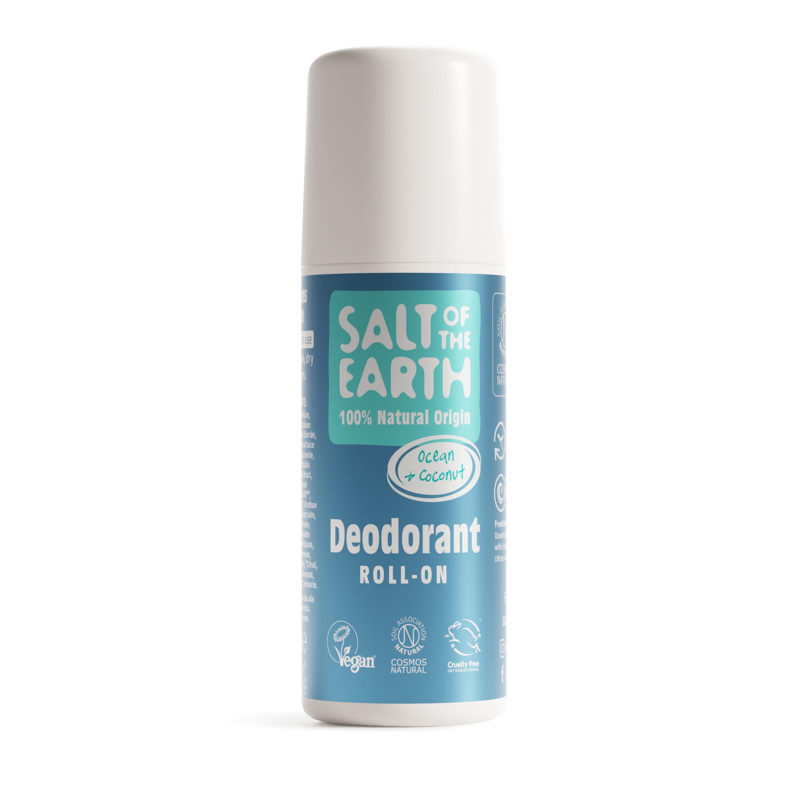 Salt of the Earth Natural Deodorant Roll On Ocean & Coconut - 100% Natural Ingredients, Effective Protection, Vegan & Cruelty Free. Suitable for Men, Women & Kids - 75ml