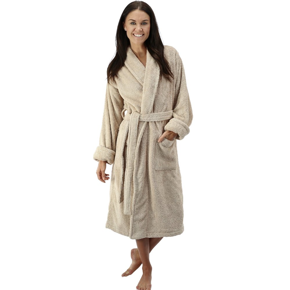 Star and Stripes Beige Bathrobe Unisex Shawl Collar 100% Cotton Terry Towel Bathrobes, Terry Bath Robe, 450 GSM Cotton Bathrobe