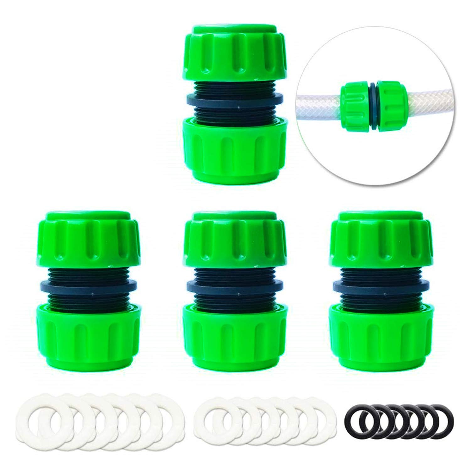 YAAVAAW4 pack 1/2 inch(12.5mm) Hose Repair Connector Extender for Join 1/2 inch Garden Hose Pipe Quick Repair Connection (Hose Repair Connector (Green) x 4pcs)