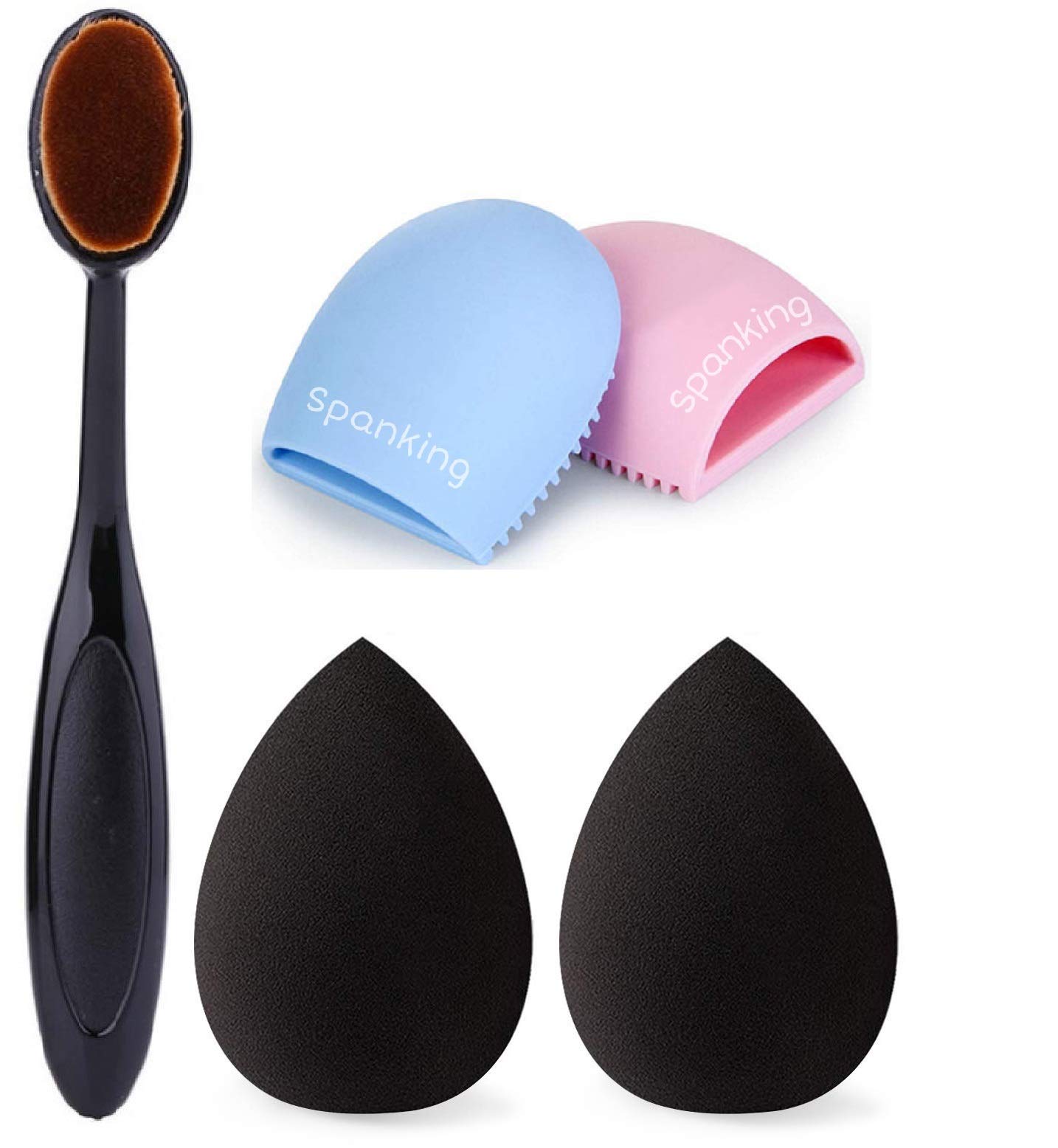 Spanking Beauty Makeup Sponges with Makeup Foundation Brush, With Brush Egg Cleaner For Liquid, Cream and Powder (2 Makeup Sponge + 1 Brush Egg Cleaner + 1 Foundation Brush)