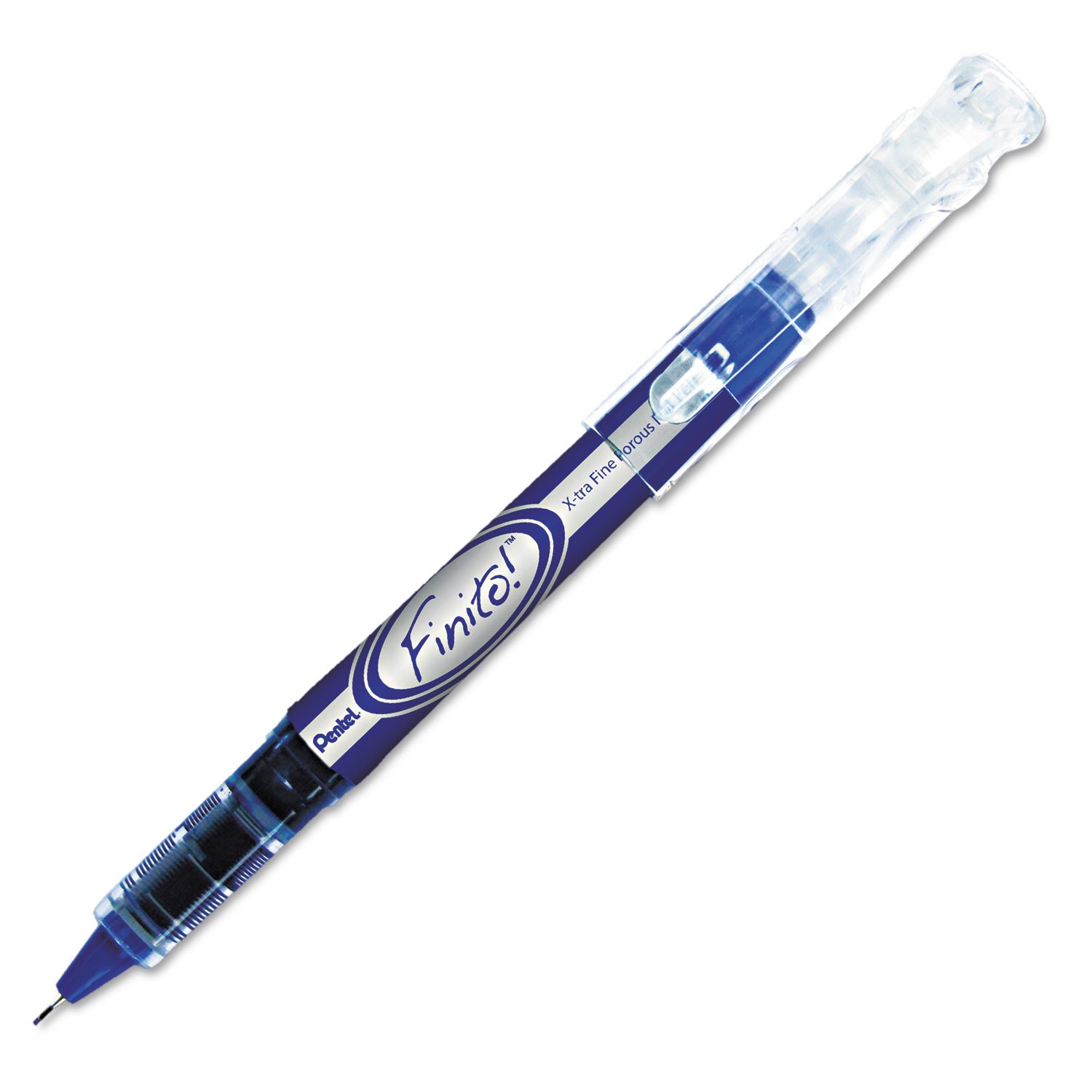 PentelSD98C Finito! Porous Point Pen, 4mm, Blue/Silver Barrel, Blue Ink