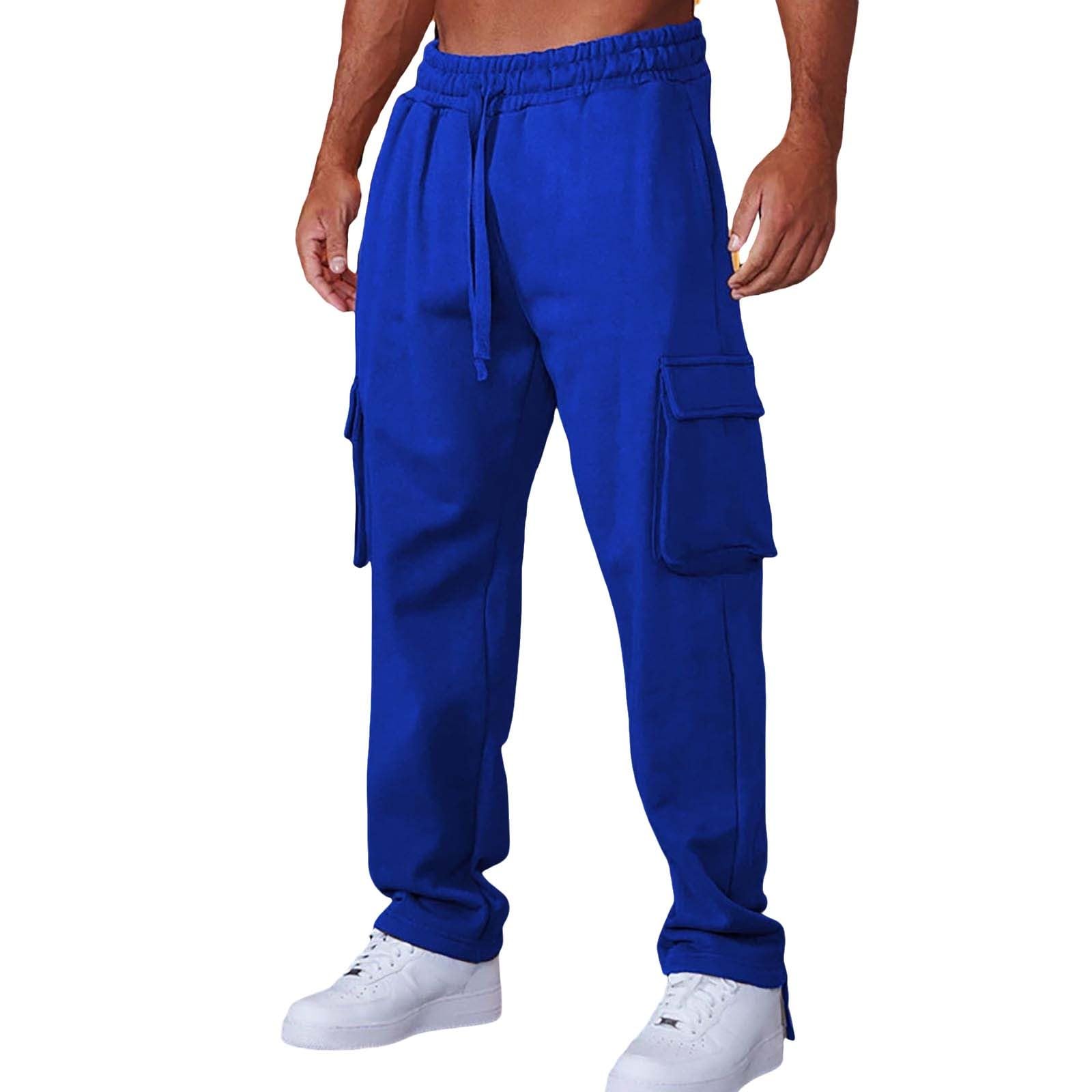 Mens Cargo Sweatpants Casual Elastic Waist Drawstring Loose Wide Leg Joggers with Pockets Athletic Workout Trousers