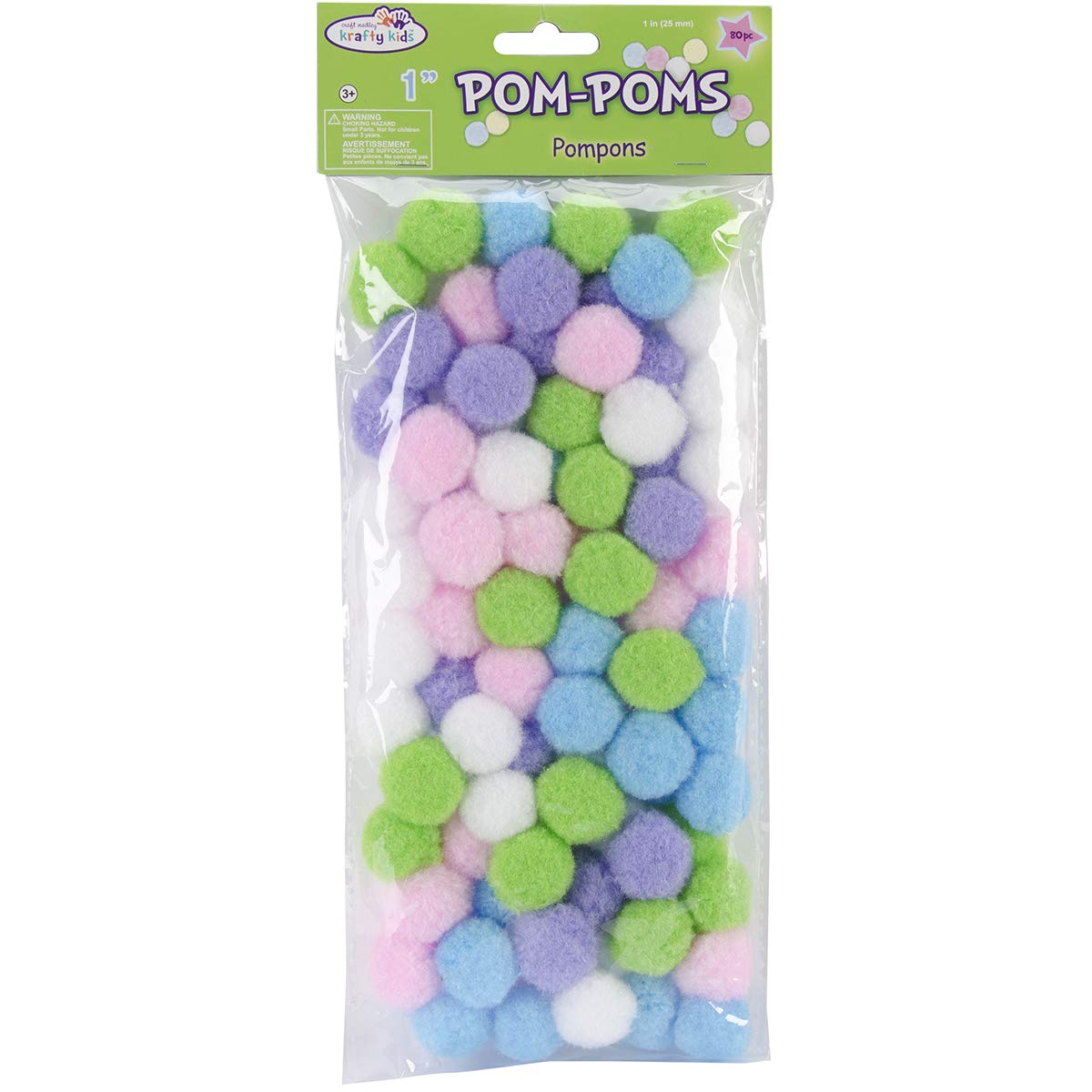 Multicraft ImportsKrafty Kids KC210B Pom-Poms, 25mm, Pastel Colors, 80-Piece