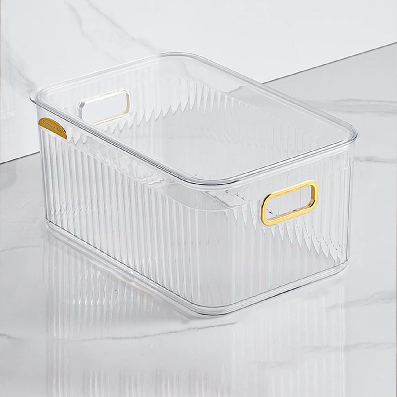 BEROZA Acrylic light luxury transparent plastic storage box, stackable large-capacity storage box, storage box with lid, suitable for bedroom, living room, office, bathroom, dressing table. (A-XL)