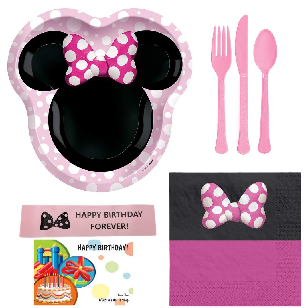 Amscan Minnie Mouse Birthday Party Supplies - Featuring Shapes Plates, Napkins, Utensils and WGIS We Got It Shop Printed Ribbon