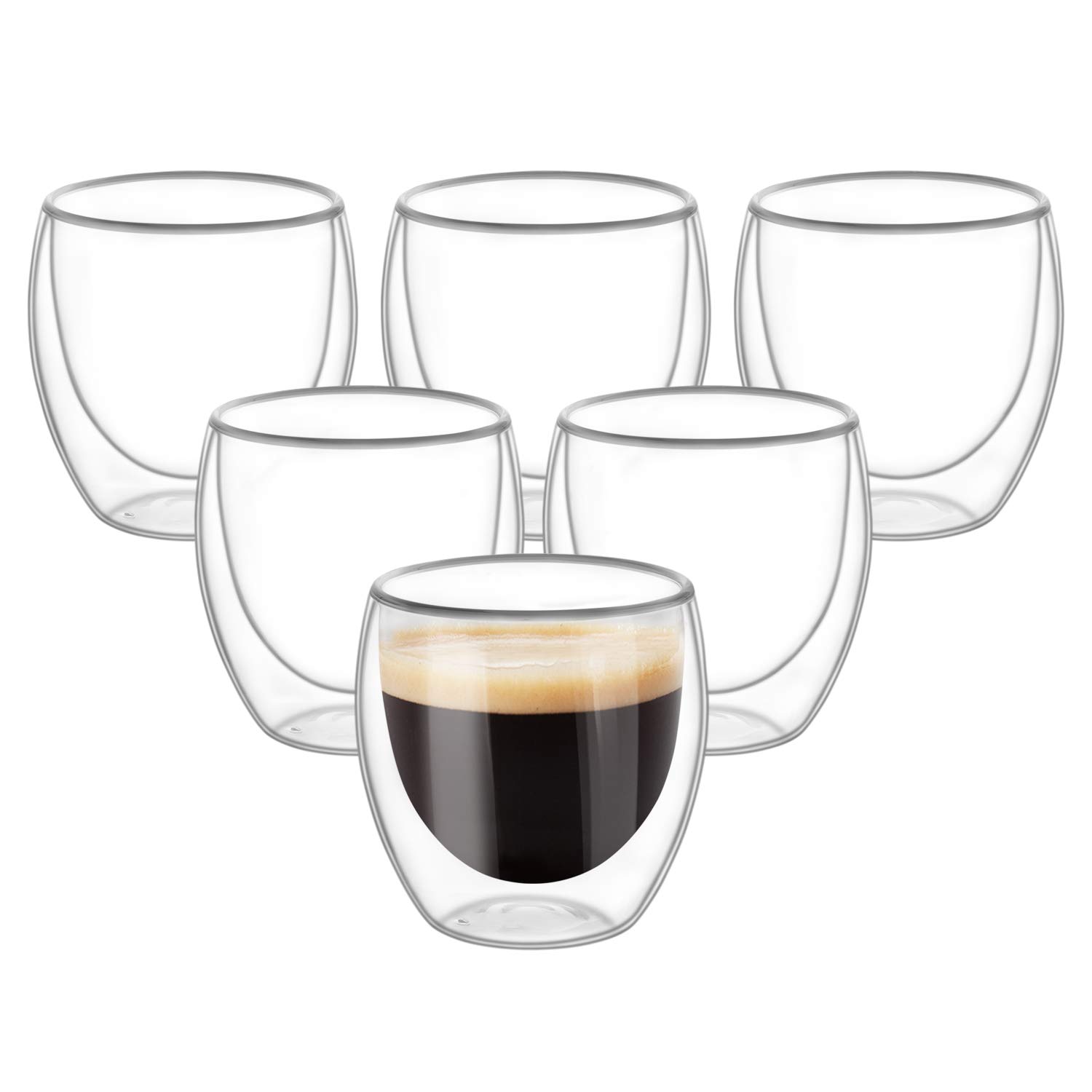 Double Wall Cups Glass 8.5 OZ - Set of 6, Insulated Thermal Mugs Glasses For Tea, Coffee, Latte, Cappucino, Cafe, Milk