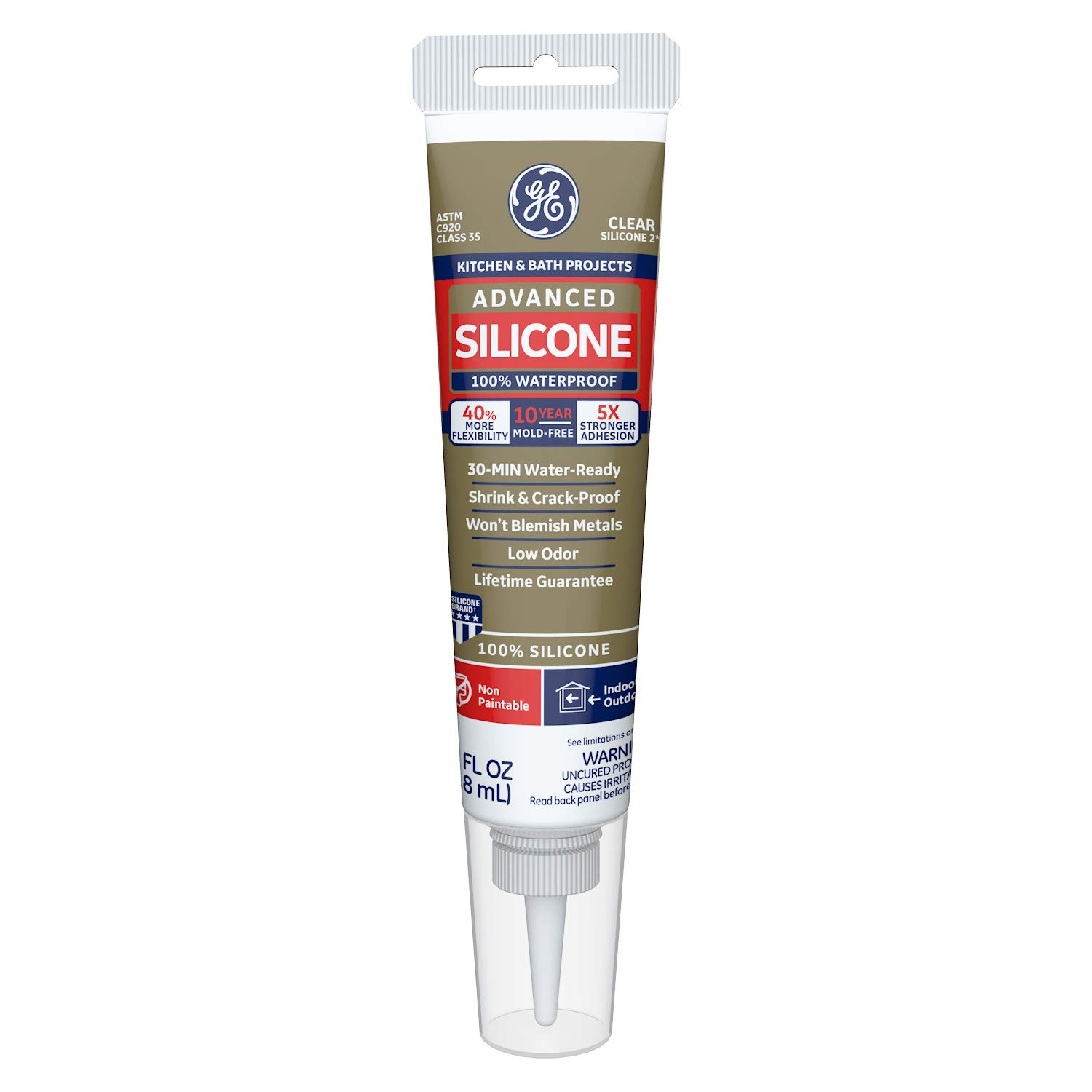 GE GE284 Silicone 2 Kitchen and Bath Caulk 2.8 oz. Squeeze Clear