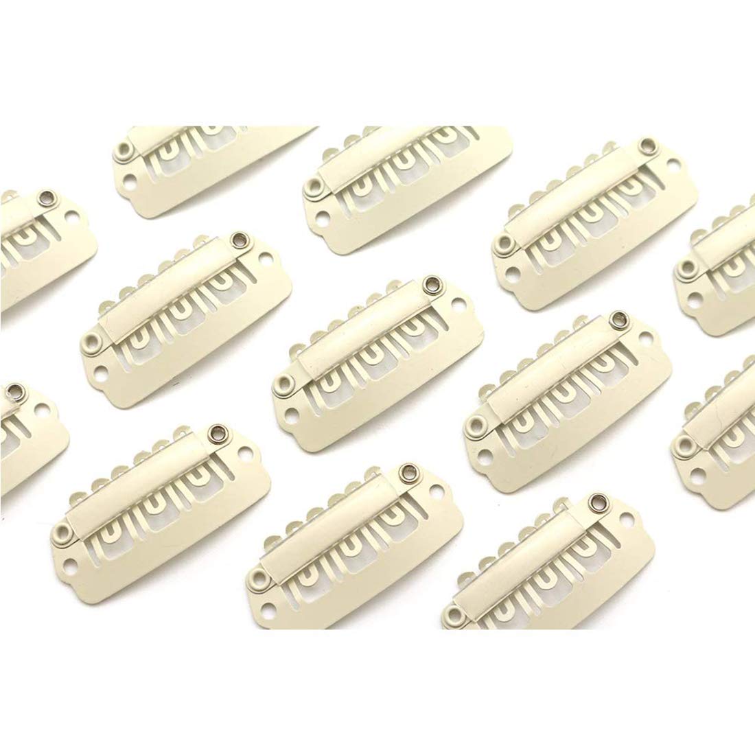 Wig Clips, U Shaped Snap Comb Hair Clips 6-Teeth Wig Clips with Rubber Metal Snap Combs Clips Hair Extensions Hair Accessories for Women（Creamy White）30Pcs