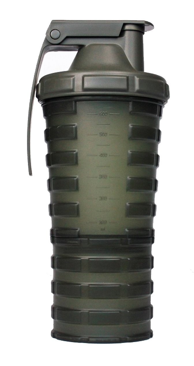 Grenade Shaker Bottle | Protein Cup with Storage Compartment | Leak Proof Strainer Included | BPA Free Sports Bottle | Pill Slots | Army Green, 20oz