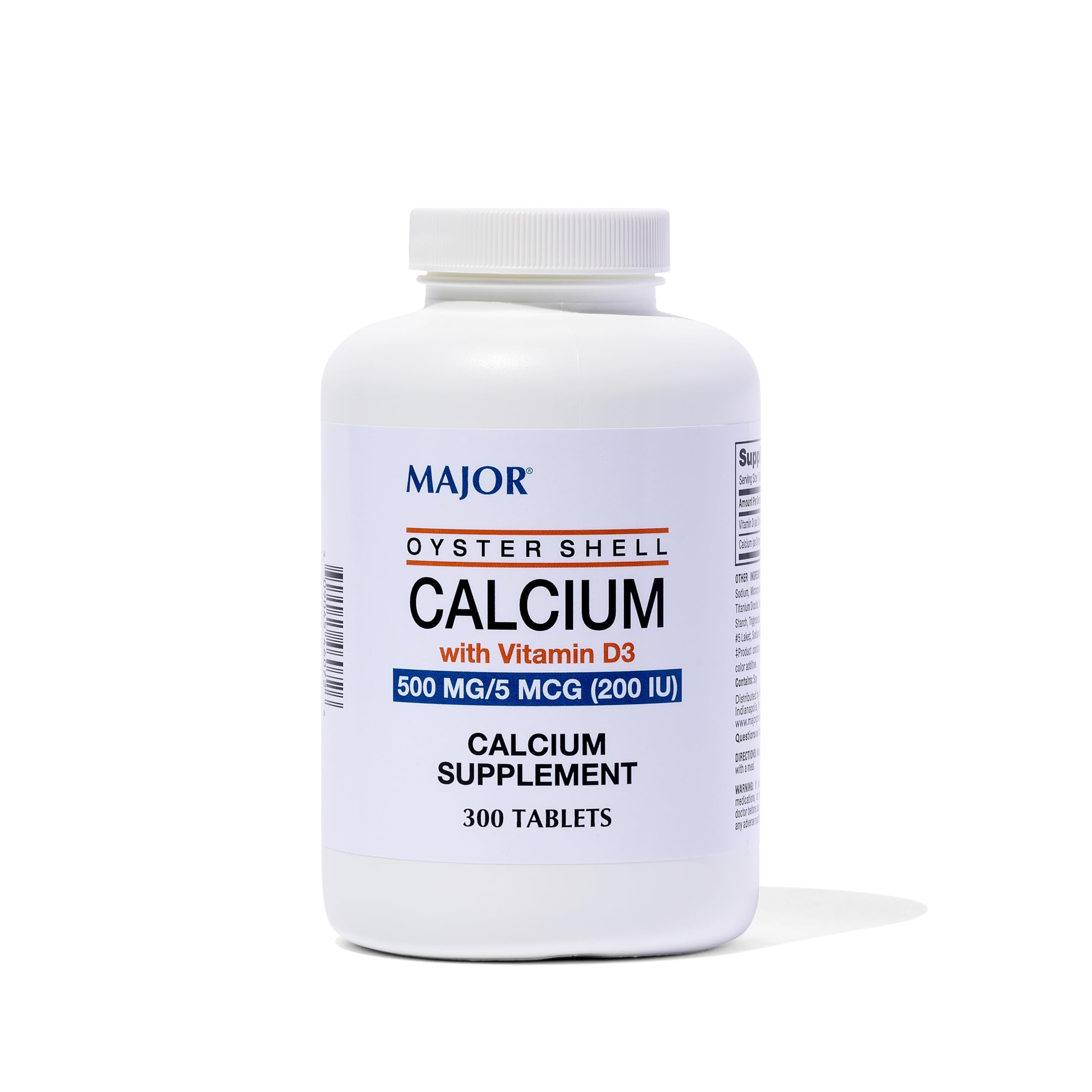 Major Oyster Shell Calcium with Vitamin D3 500 mg / 5 mcg (200 IU) - Daily Calcium Supplement - 300 Tablets