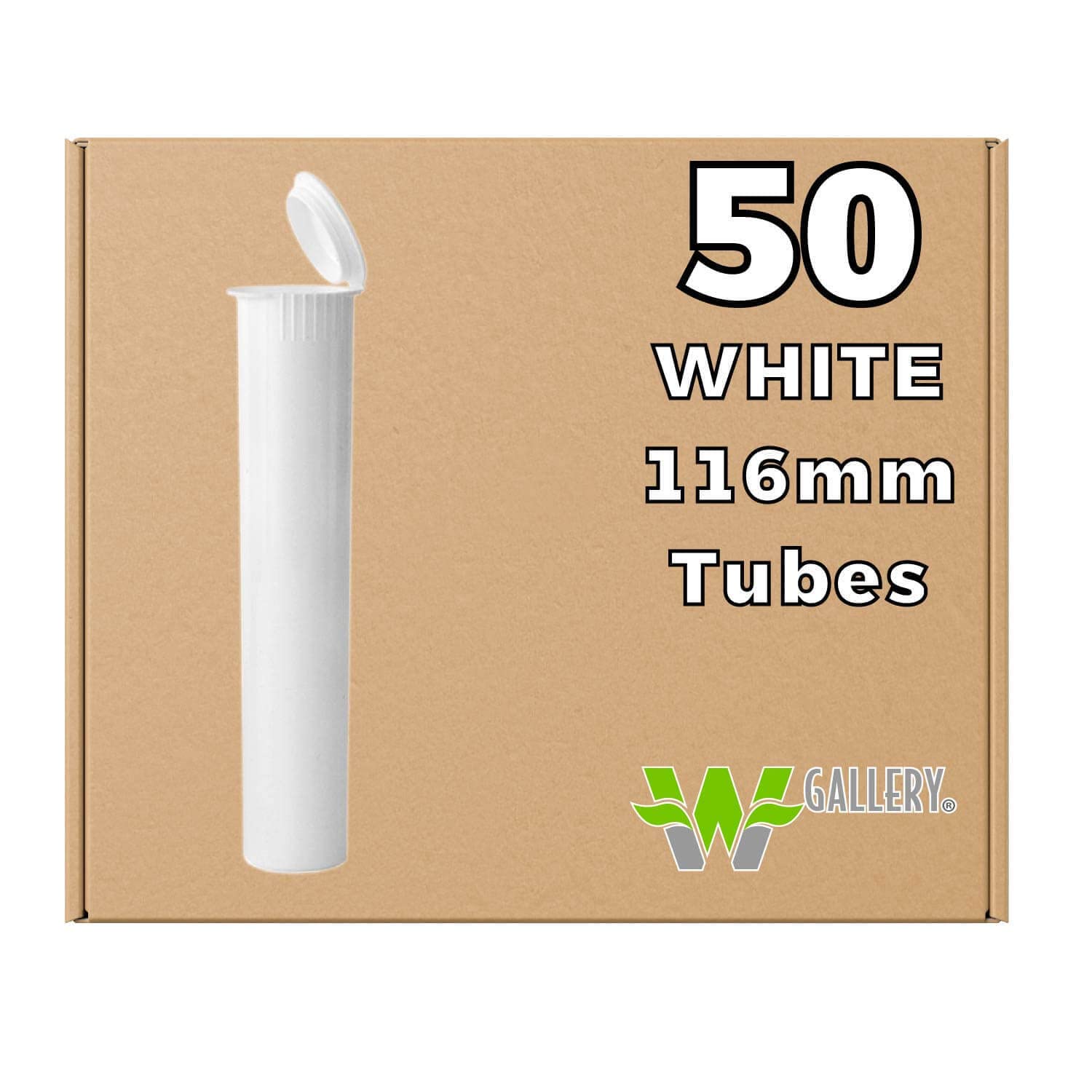 W Gallery 50 White 116mm Pop Top Tubes - Airtight Smell Proof Containers - Plastic Medical Grade Prescription Bottles for Pills Herbs Flowers Supplements, Bulk Pack, Not Glass Jars