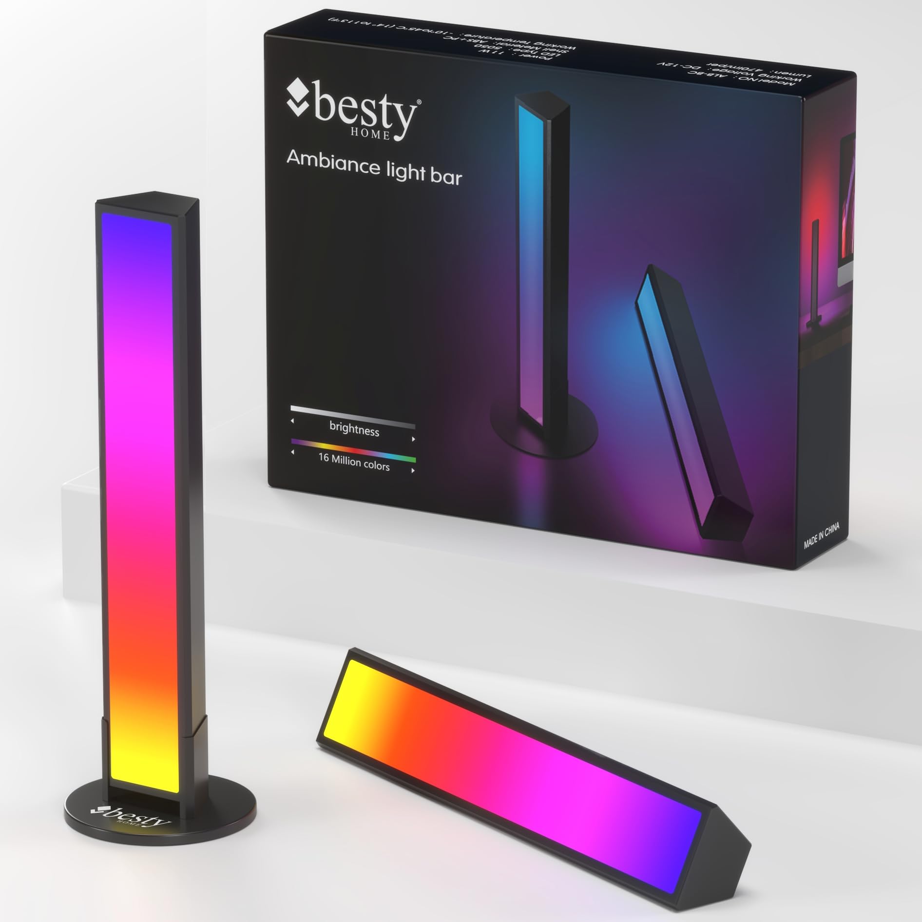 BESTY HOME Smart Flow Light Bars, Work with Alexa and Google Assistant, TV Ambient Lighting, RGBICWW WiFi Play Light Bars with Scene Modes and Music Modes for Gaming, Movies, PC, TV, Room Decoration