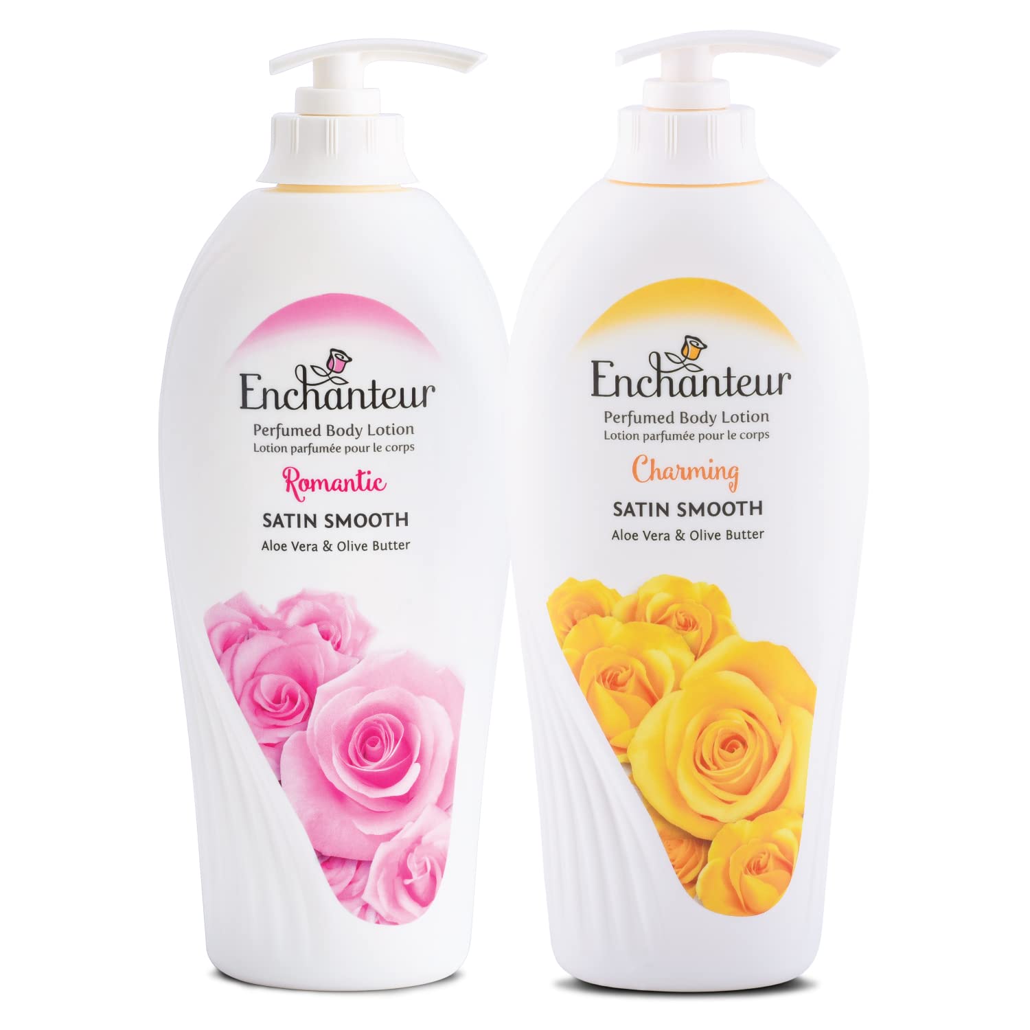 Enchanteur Romantic Perfumed Body Lotion 500ml with Aloe Vera & Olive Butter for Silky Smooth Skin & Enchanteur Charming Perfumed Body Lotion 500ml with Aloe Vera & Olive Butter for Satin Smooth Skin