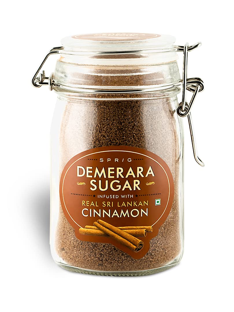 Sprig Demerara Sugar Infused with Real Sri Lankan Cinnamon | Cinnamon Sugar for Baking & Desserts | Cinnamon Sugar for Coffee |Cinnamon sugar for Seasoning | No artificial flavours or Colors | 175 g