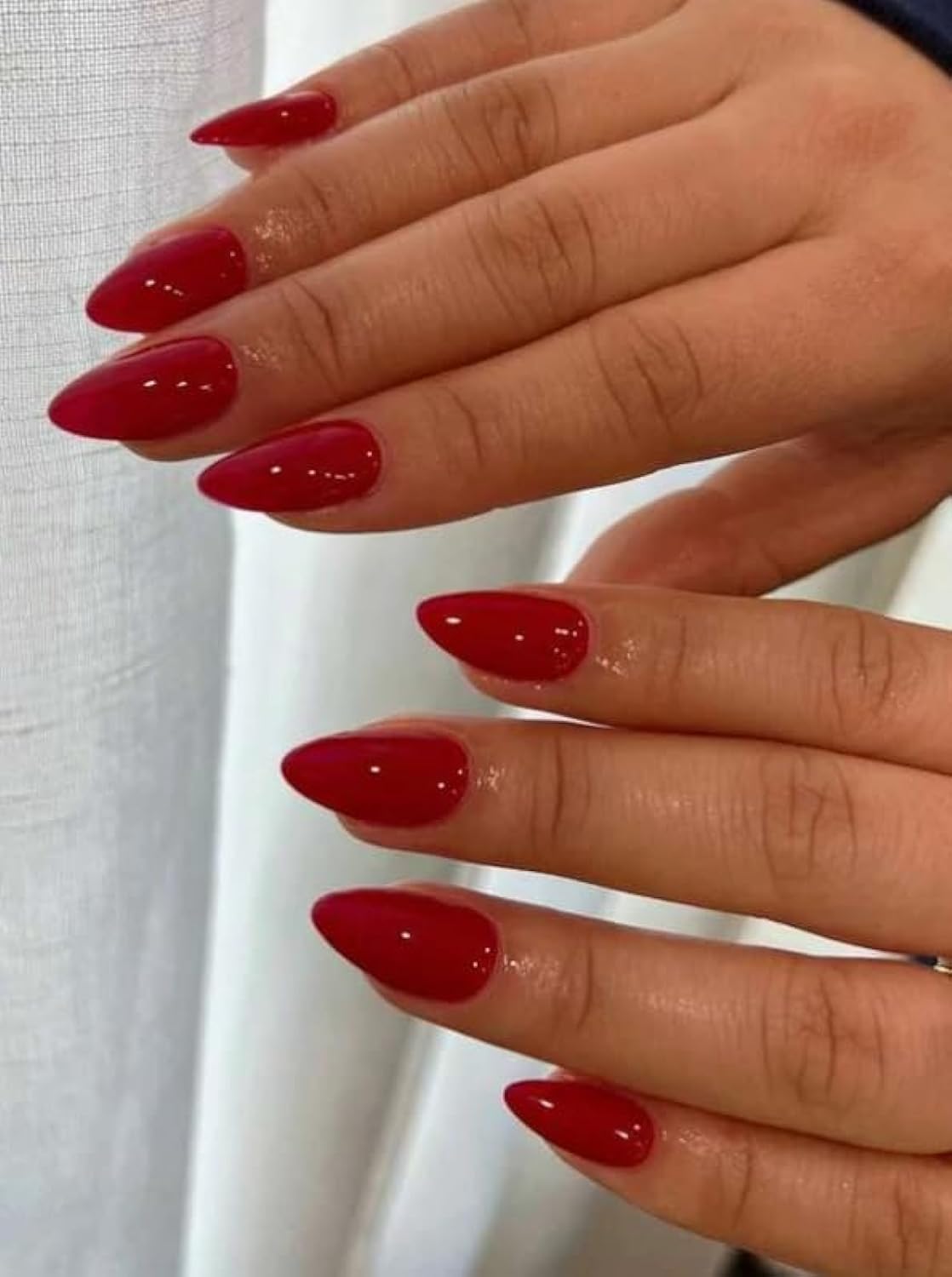 Press On Nails Red classic Medium Almond Solid Color Glossy 24pcs, Classic French Red for Fall, Fake acrylic nails with glue kit Trendy