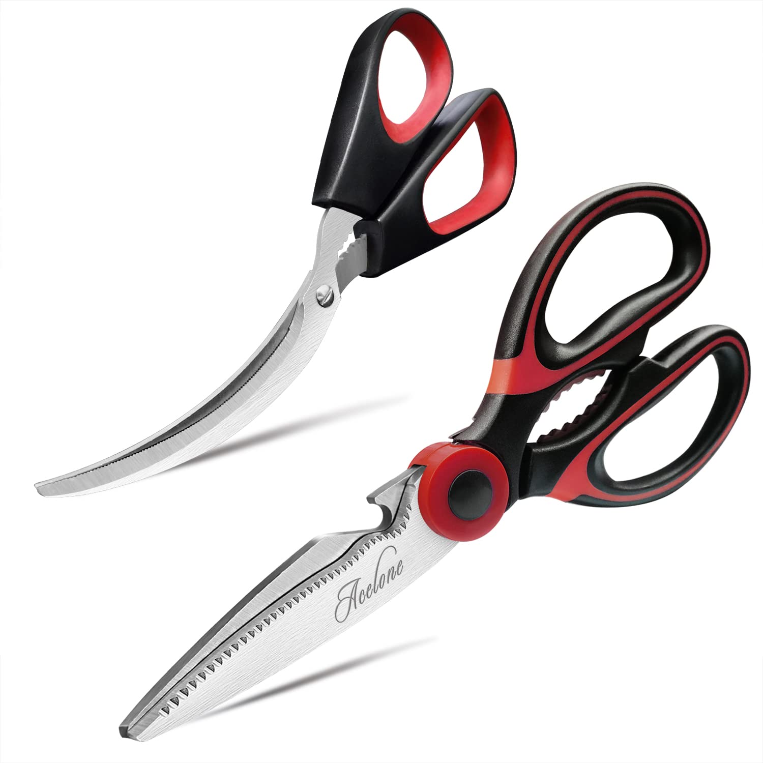 Kitchen Shears by Acelone -Premium Heavy Duty Shears Ultra Sharp Stainless Steel Multi-function Kitchen Scissors for Chicken/Poultry/Fish/Meat/Vegetables/BBQ- Includes Seafood Scissors As a Bonus.