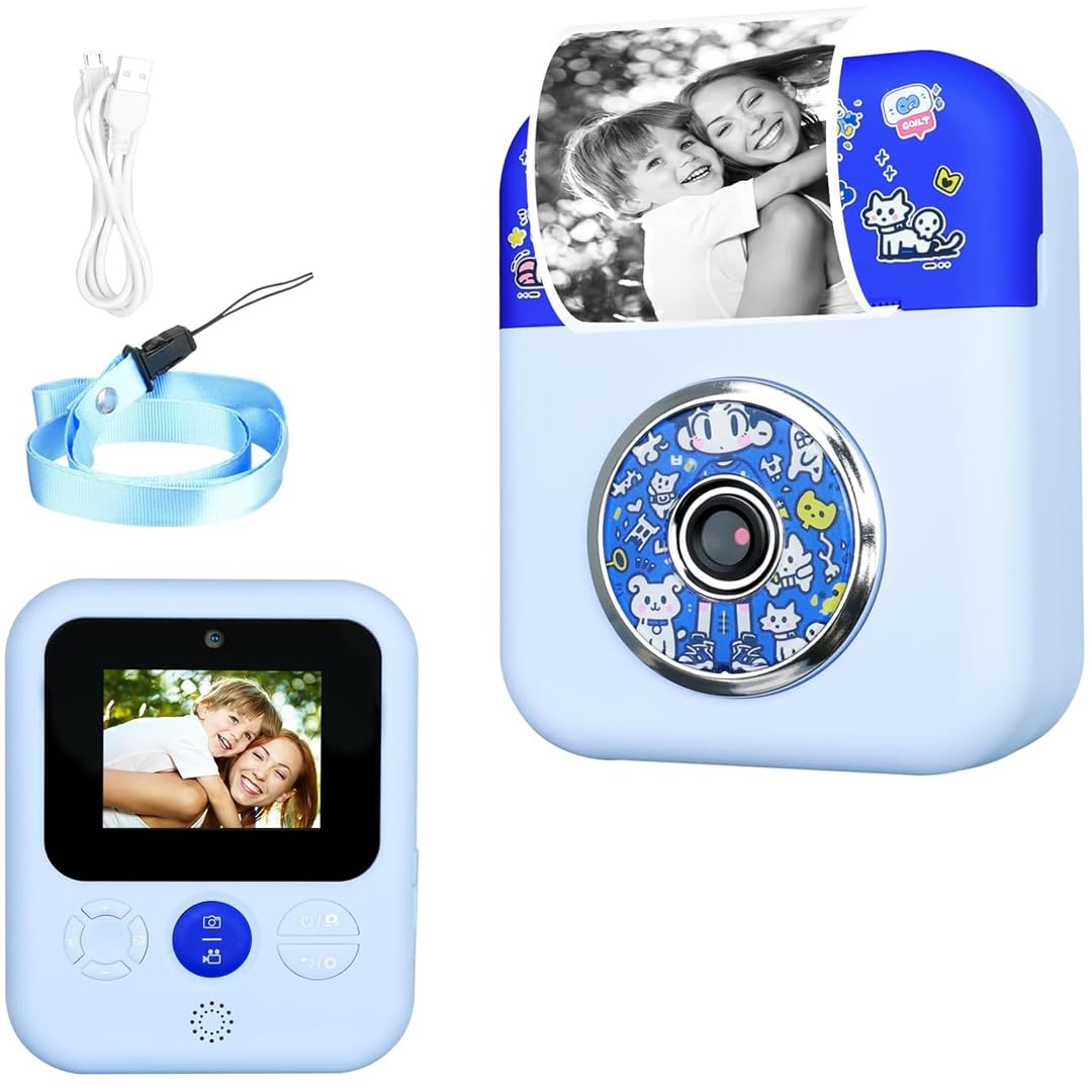 Breatoi Instant Print Camera for Kids I Digital Camera for Kids, Photo Printer Camera for Kids 1080 Pixel 2.4" Screen HD Digital Video Recording 32GB Card Supported (Not Included) - Blue