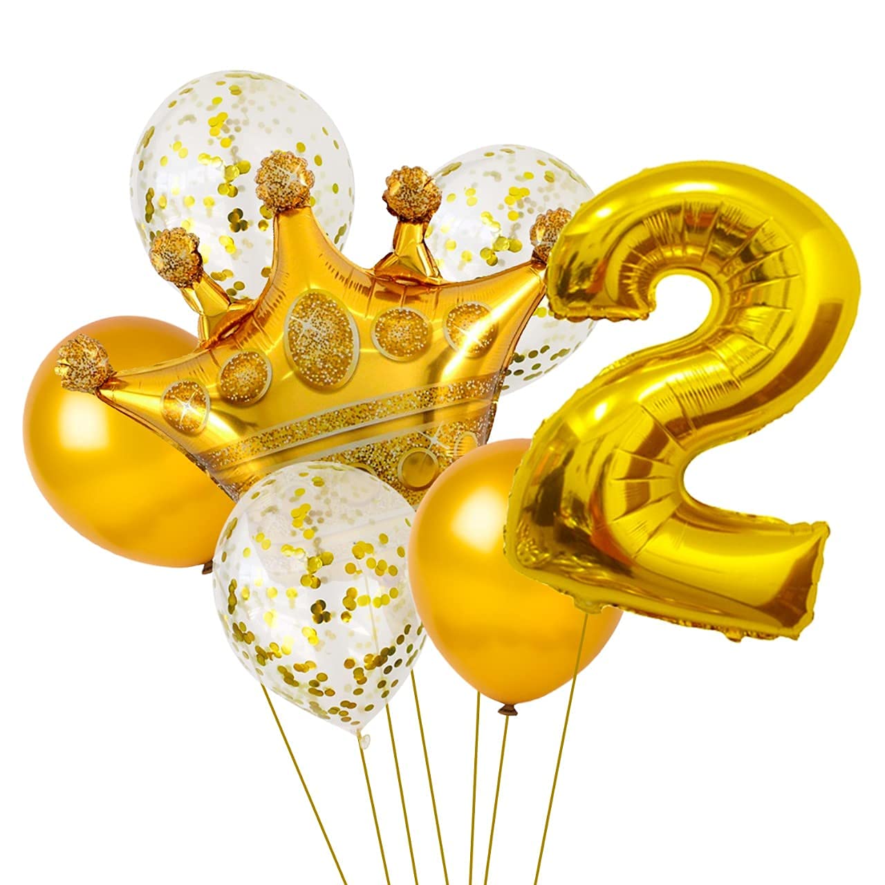 Party Propz 2nd Birthday Decoration Items For -15 Pcs Second Birthday Decorations | Golden Baby Birthday Decorations | 2nd Birthday Decoration Items | Confetti & Metallic, Gold Crown Foil Balloons