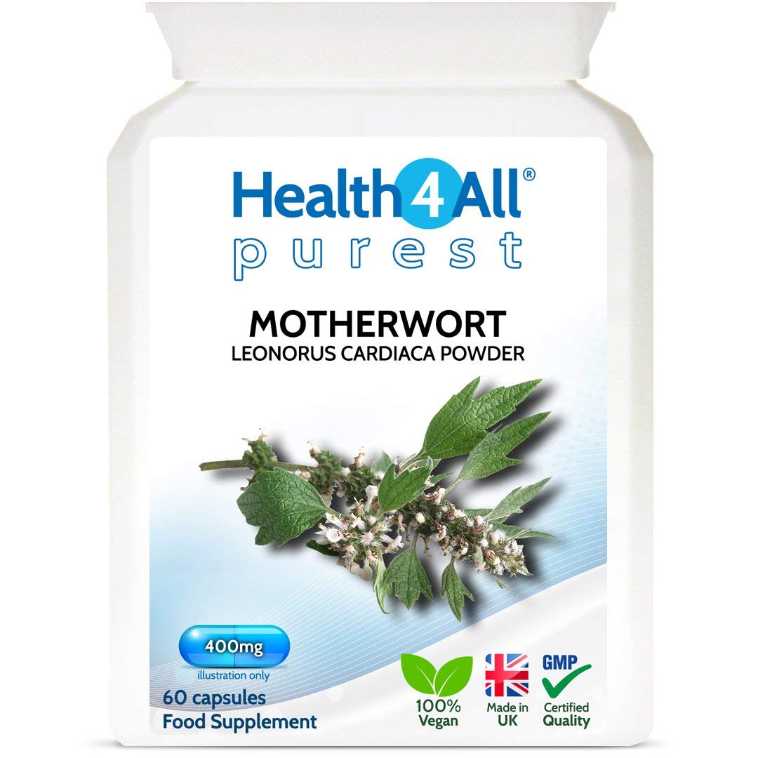 Motherwort 400mg 60 Capsules (V) (not Tablets) Purest- no additives. Vegan Capsules for Anxiety, Stress, Heart Health. Made in The UK by Health4All