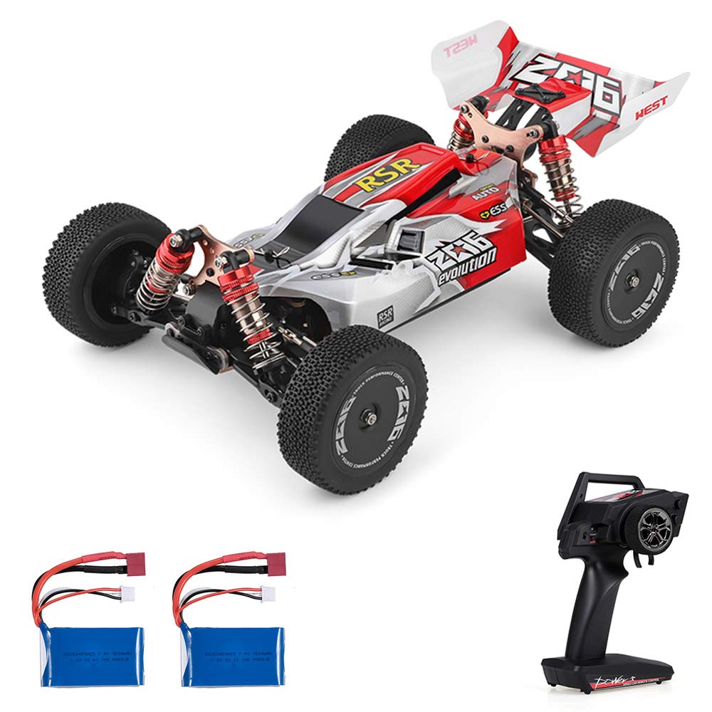 Goolsky Wltoys 144001 Remote Control Car, 1/14 60km/h 4WD 2.4GHz High Speed Racing Car, RC Buggy Off-Road, 1500mAh Drift Car RTR 2 Battery