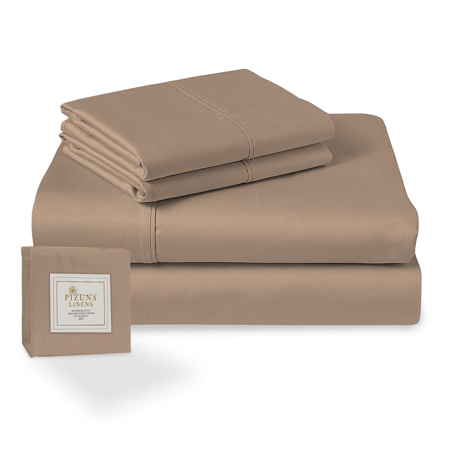 Pizuna 400 Thread Count Cotton Queen Sheets Set Ginger Snap, 100% Long Staple Cotton Soft Sateen Bed Sheets fits Upto 15 inch Deep Pocket (Ginger Snap 100% Cotton Queen-Size Sheet)