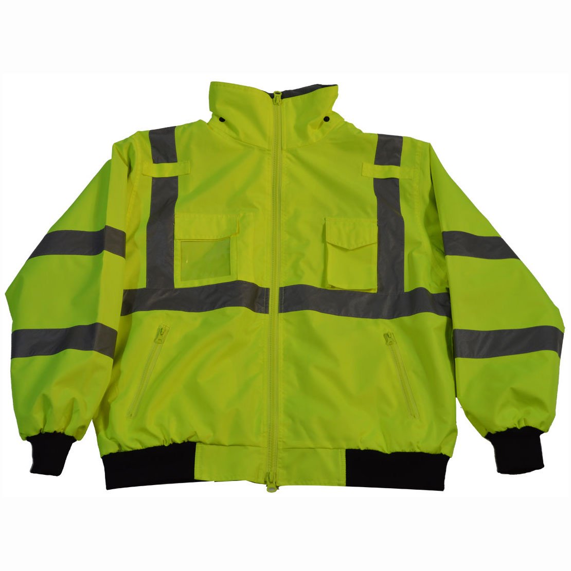 Petra Roc LBJ-C3-XL Waterproof Safety Bomber Jacket High-Vis Lime ANSI Class 3, with Removable Fleece Liner & Roll Away Hood, XL