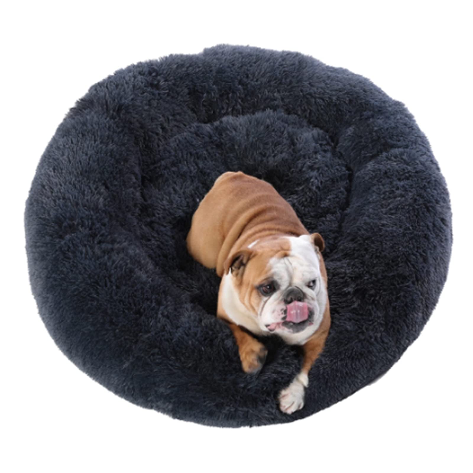 Proxima Direct Pets Calming Cat Bed Dog Beds, Ultra Soft Cat Cushion Bed Round Nest Fluffy Plush Bed Donut Cuddler Dog Bed with Non-Slip Bottom Suitable for Cats or Small Medium Dogs (Dark Grey)