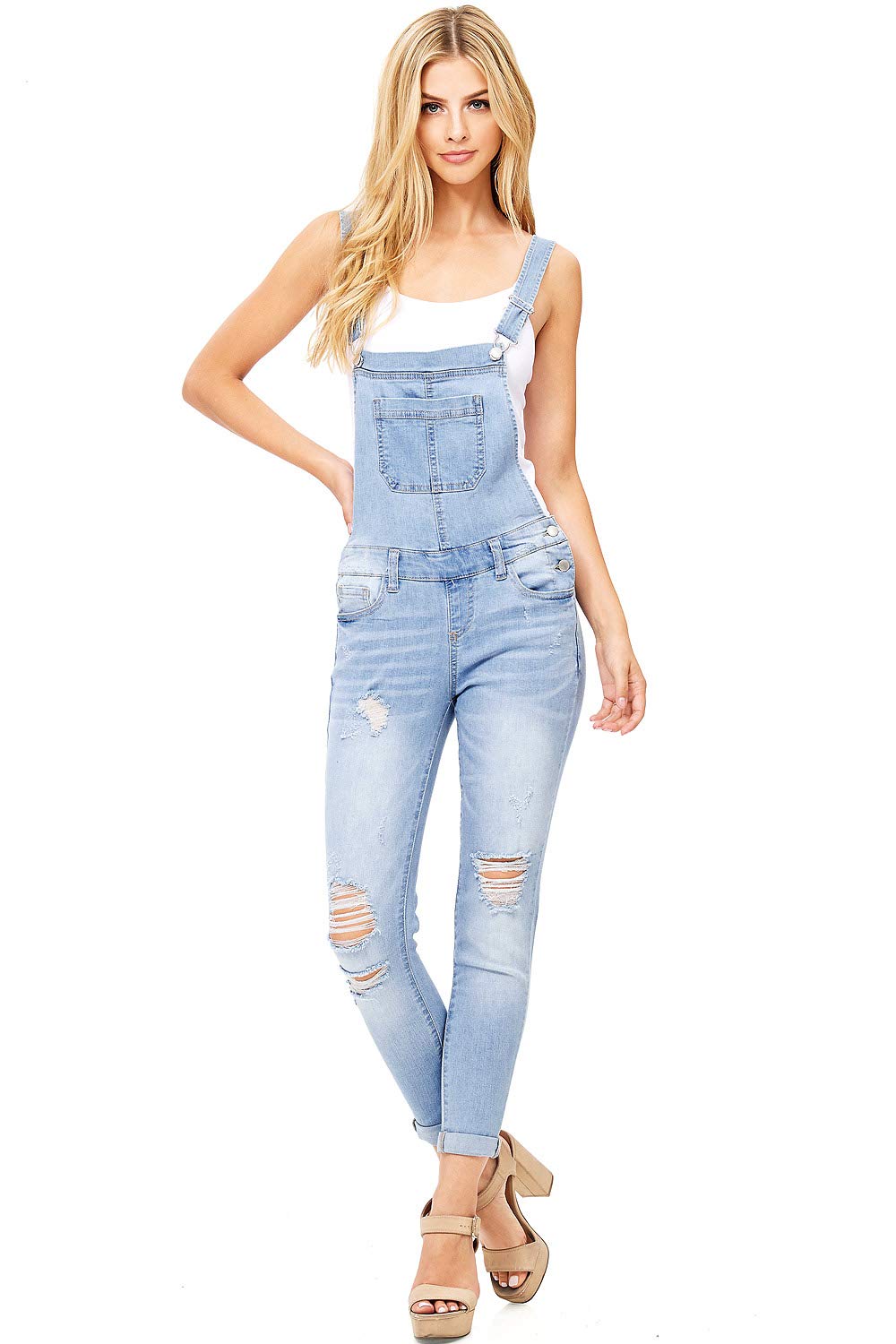 Wax Women's Juniors Ankle Length Skinny Leg Denim Overalls