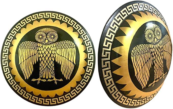 ALFA NAUTICAL Medieval Athenian Owl Authentic Greek Hoplite Shield 30 Inches Vintage Gifts Golden