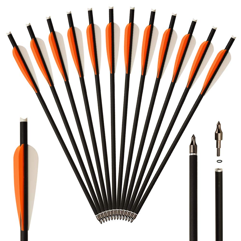 TOPARCHERY Carbon Crossbow Bolts 16 inch Crossbow Arrows, 12 Pcs Hunting Carbon Arrows for Crossbow for Archery Practise Hunting Crossbow Arrows (16inch Orange)