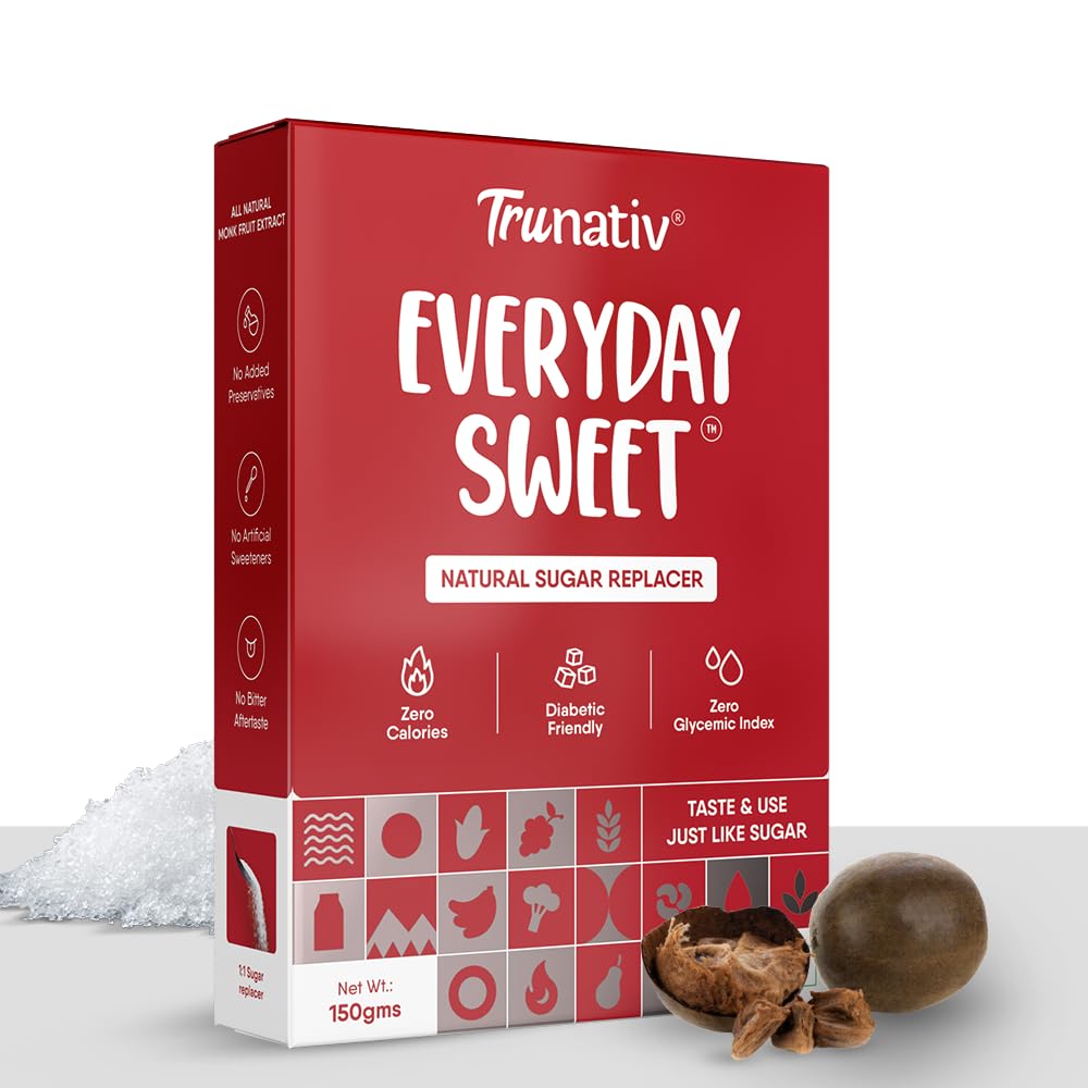 TruNativ Everyday Sweet| Natural 1:1 Sugar Replacer | Monk Fruit Extract | Natural Sweetener | Zero Calories - Zero Carb - Diabetic Friendly - Keto Friendly | Cook Bake Blend - No Aftertaste | 150g