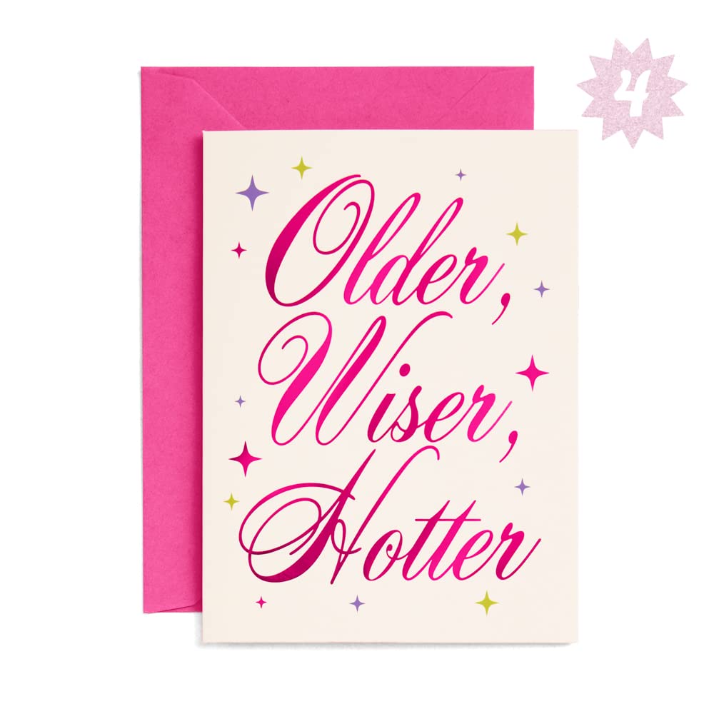 xo, Fetti Older Wiser Hotter Birthday Cards | Fun Birthday Party Decorations, 30th Birthday Decor, HBD, Gag Gift