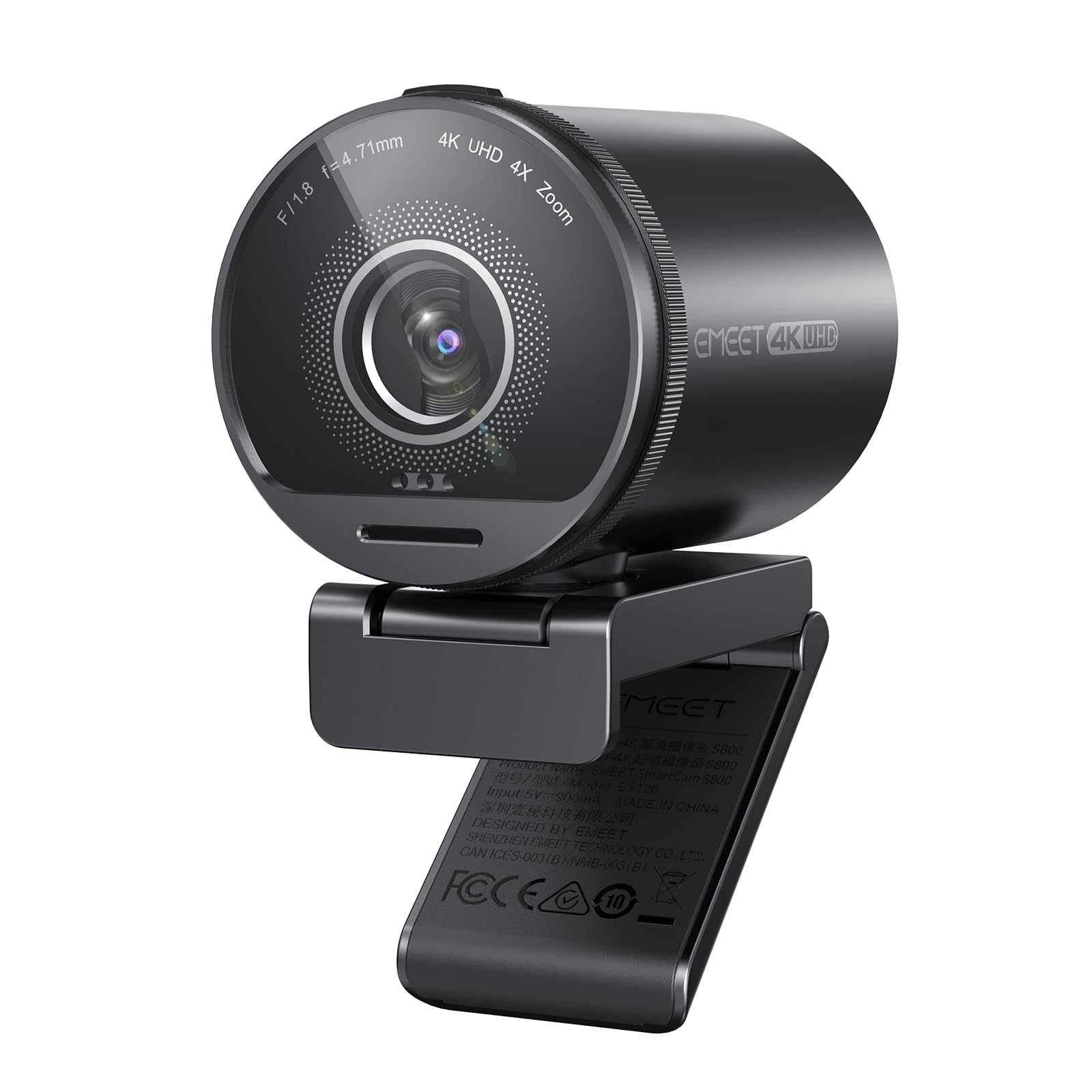 EMEET SmartCam S800-4K Webcam for Streaming, Sony 1/2'' Sensor, Supports HDR, PDAF&TOF Dual-autofocus, 1080P@60fps, 2 Noise-Cancelling Mics, 40°-73° FOV, Perfect for Live Streaming&Online Meetings