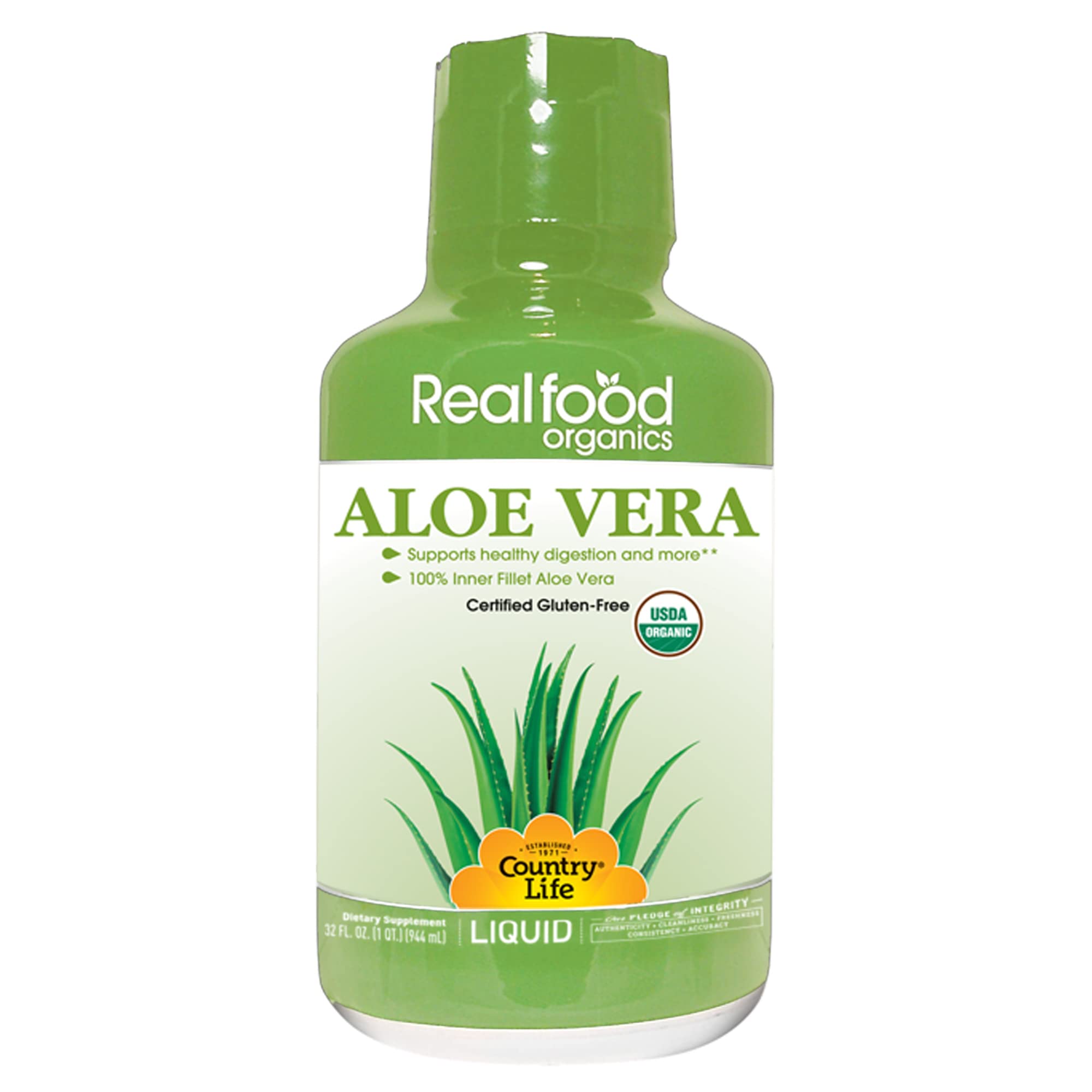 Country Life Aloe Vera Realfood Organics, Supports Healthy Digestion, 32 fl oz Liquid, Certified Gluten Free, Certified Organic, Certified Vegan