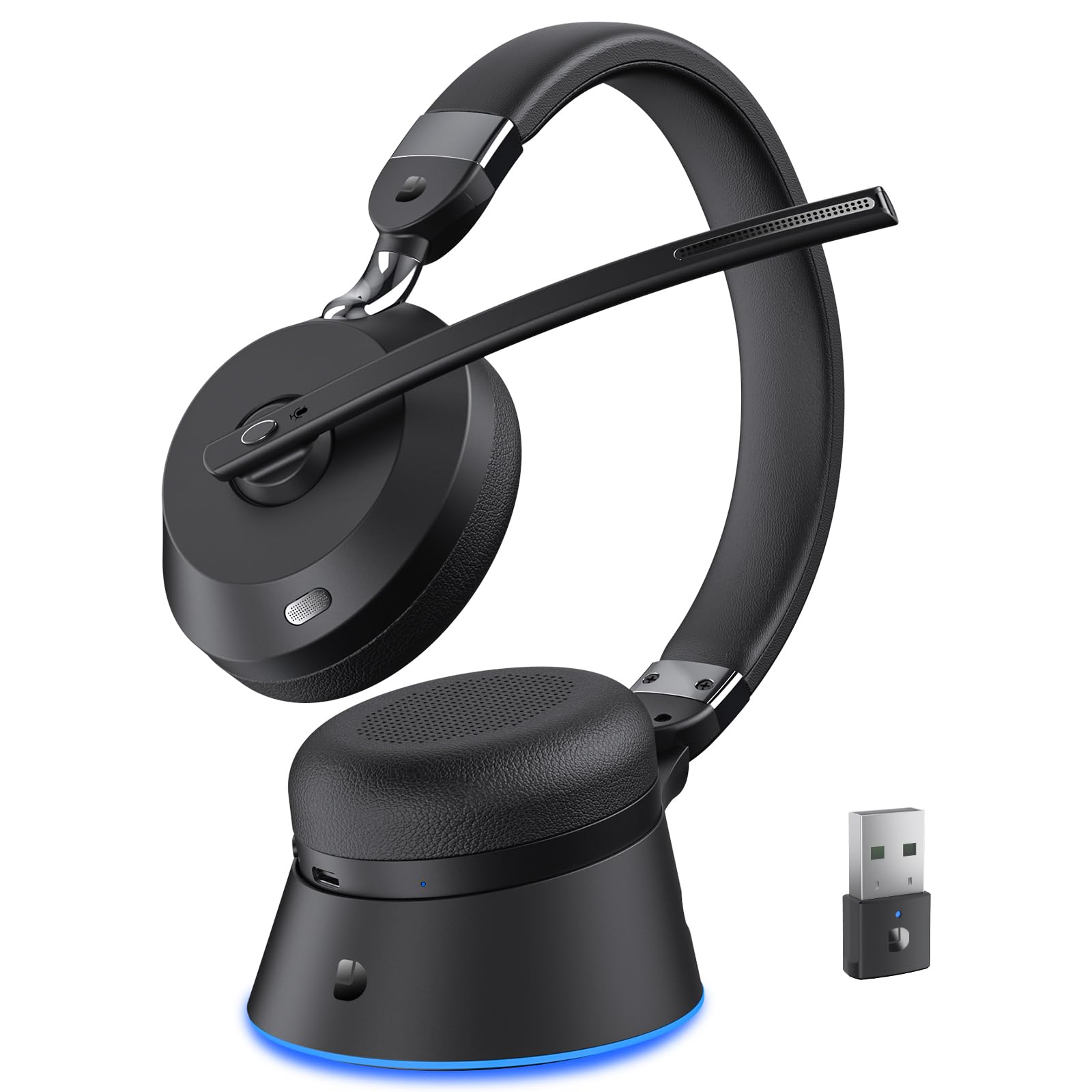 Wireless Headset with Mic for Work, Bluetooth Headset with Microphone (AI Noise Cancelling) & Charging Base, Wireless Headset for Work from Home/Office/Call Center/PC/Computer/Laptop/Teams/Zoom/Skype