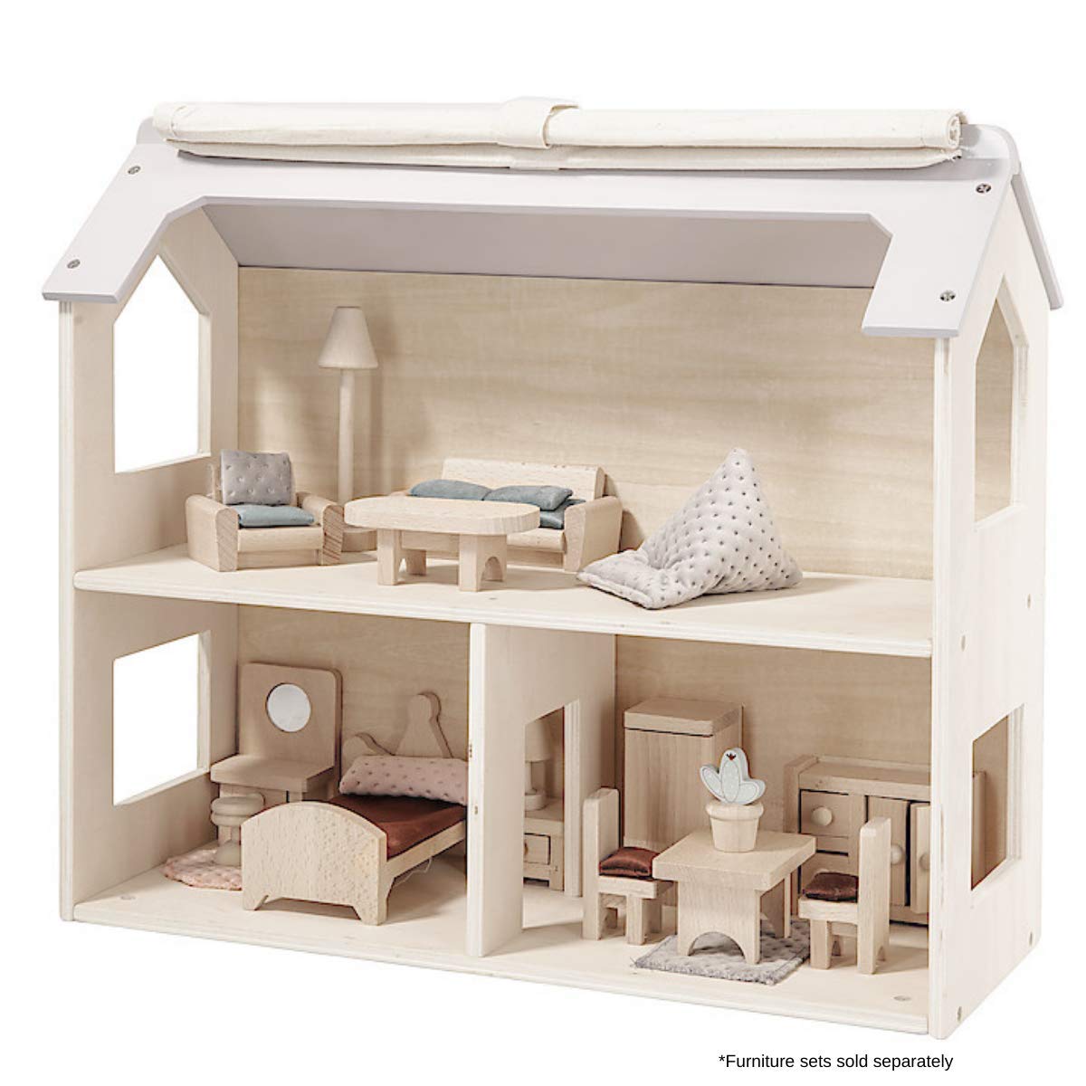 Clas Ohlson Wooden Dolls House - 3 Rooms, Untreated FSC Wood, Suitable For Ages 3+, Furniture and Dolls Sold Separately