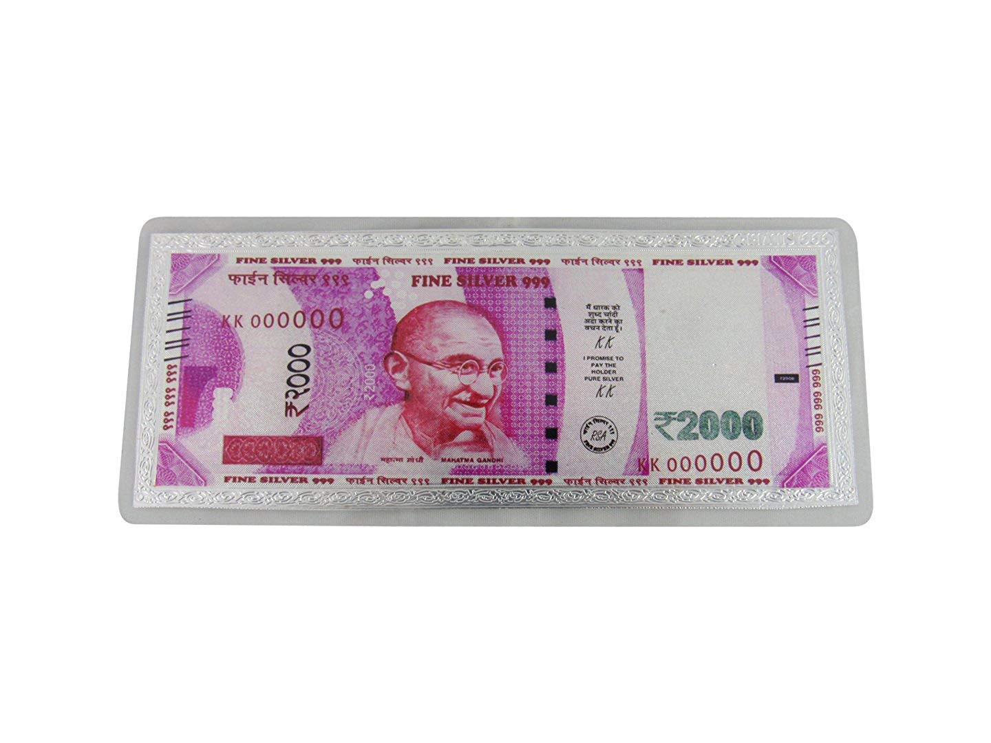 SWATI JEWELLERS 99.6% Pure Silver Fine Silver Notes of 2000 Rs with 999 Purity Indian Currency Note Colour Pink