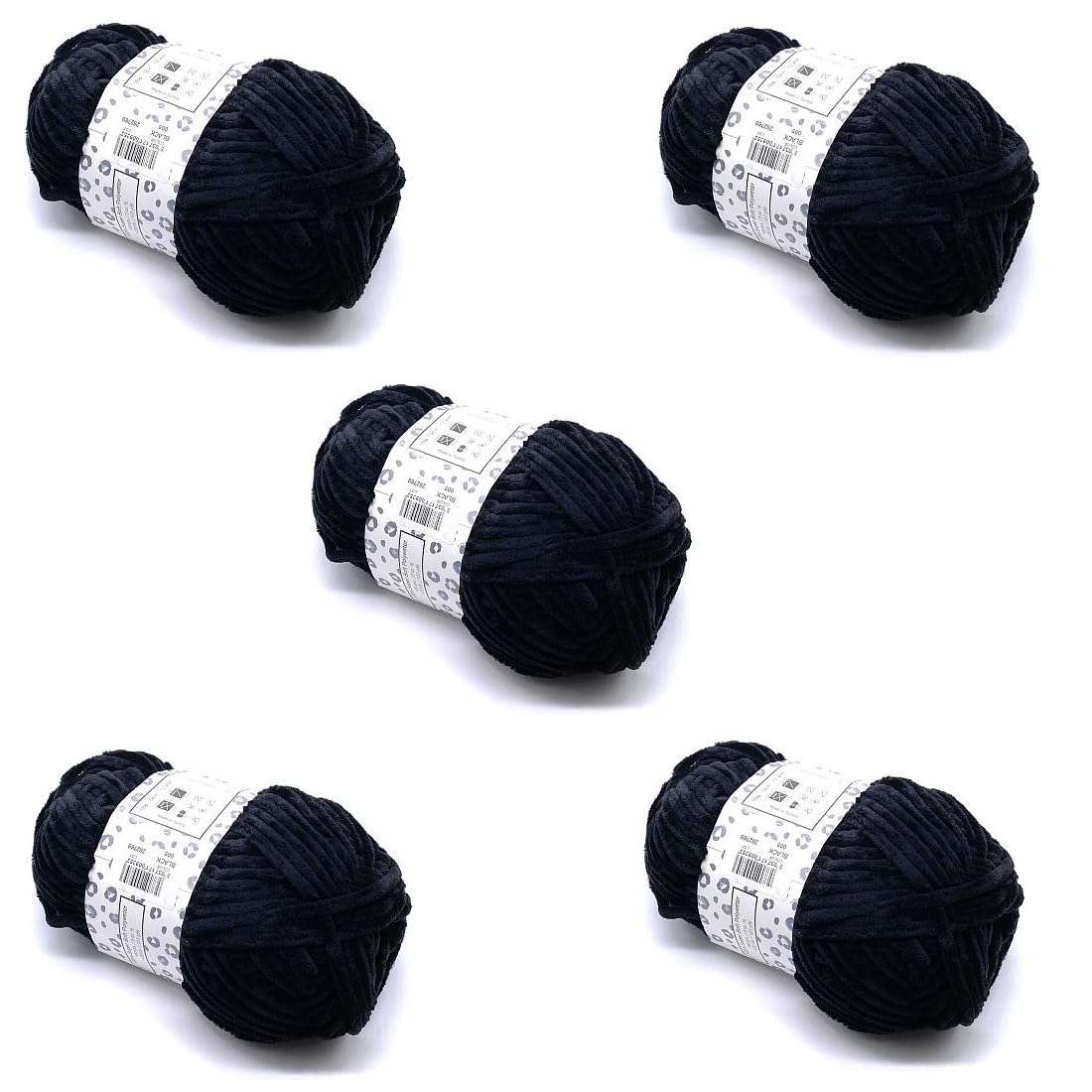 Pack of 5 x 100g Balls Jellybaby Chunky Black Chenille Knitting Yarn - Black