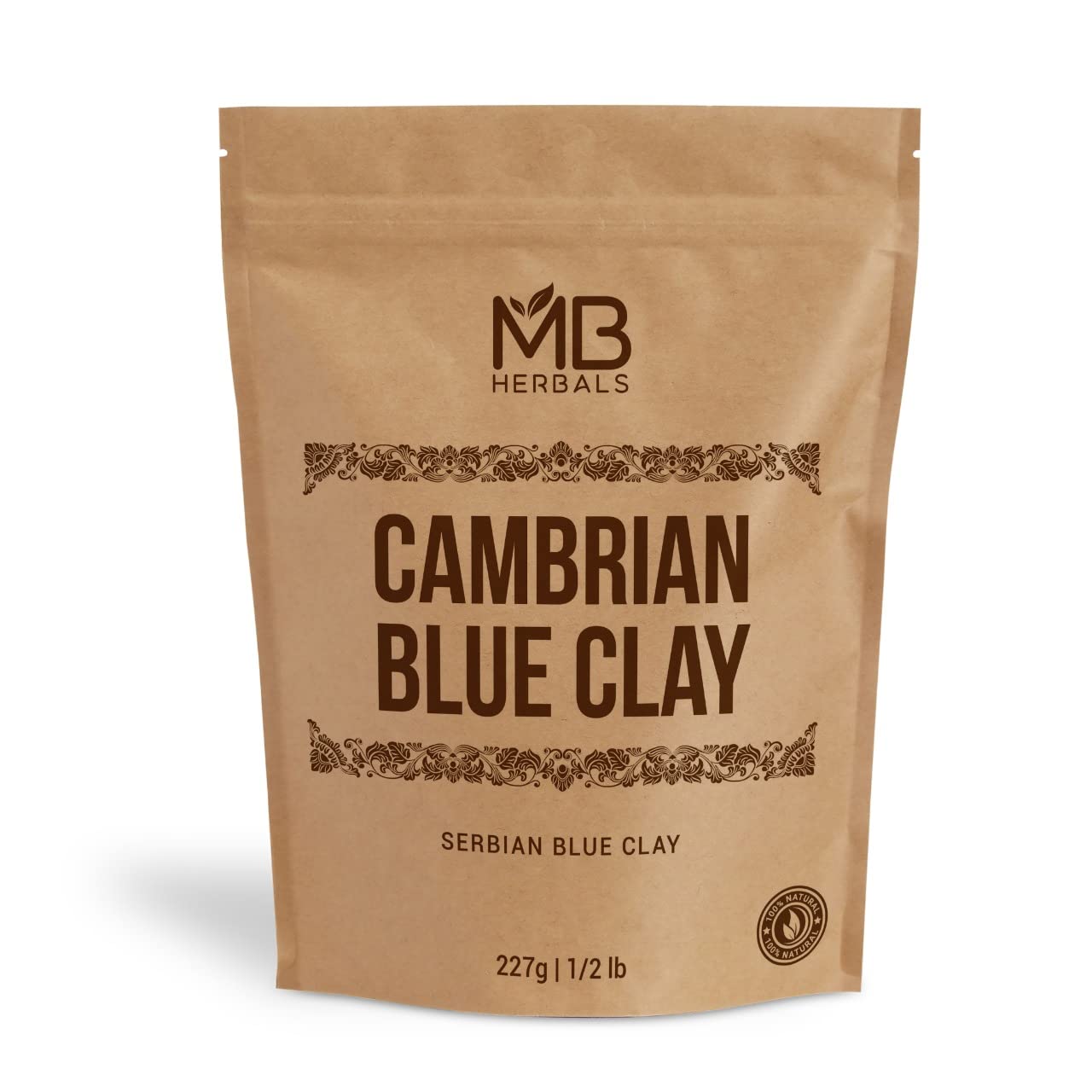 MB Herbals Cambrian Blue Clay 8oz (0.5lb / 227G) | Serbian Blue Clay | For Face Masks Soaps Peel Off Masks and Face & Body Scrubs