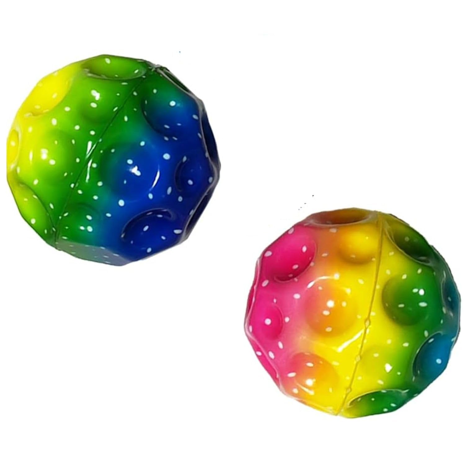 FunBlast Rainbow Bouncy Ball for Kids – Pack of 2 Rubber Moon Ball and Space Balls for Kids, Super High Bouncing Ball, Soft Rubber Fun Playground Toy (Random Color)