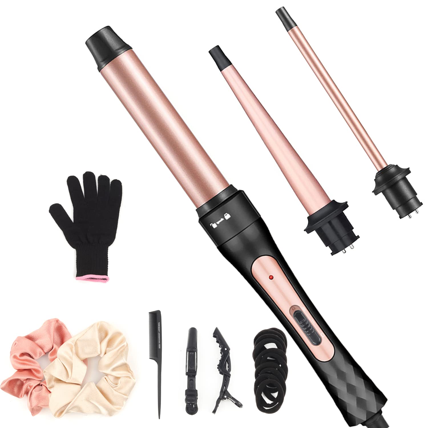 JAETON 3 in 1 Curling Wand Iron, Hair Curling Wand Set Include 0.75-1"Conical Curling Iron, 1.25"Large and 0.35"Thin Curling Wand Interchangeable Ceramic Barrel Hair Curler Set for Short & Long Hair