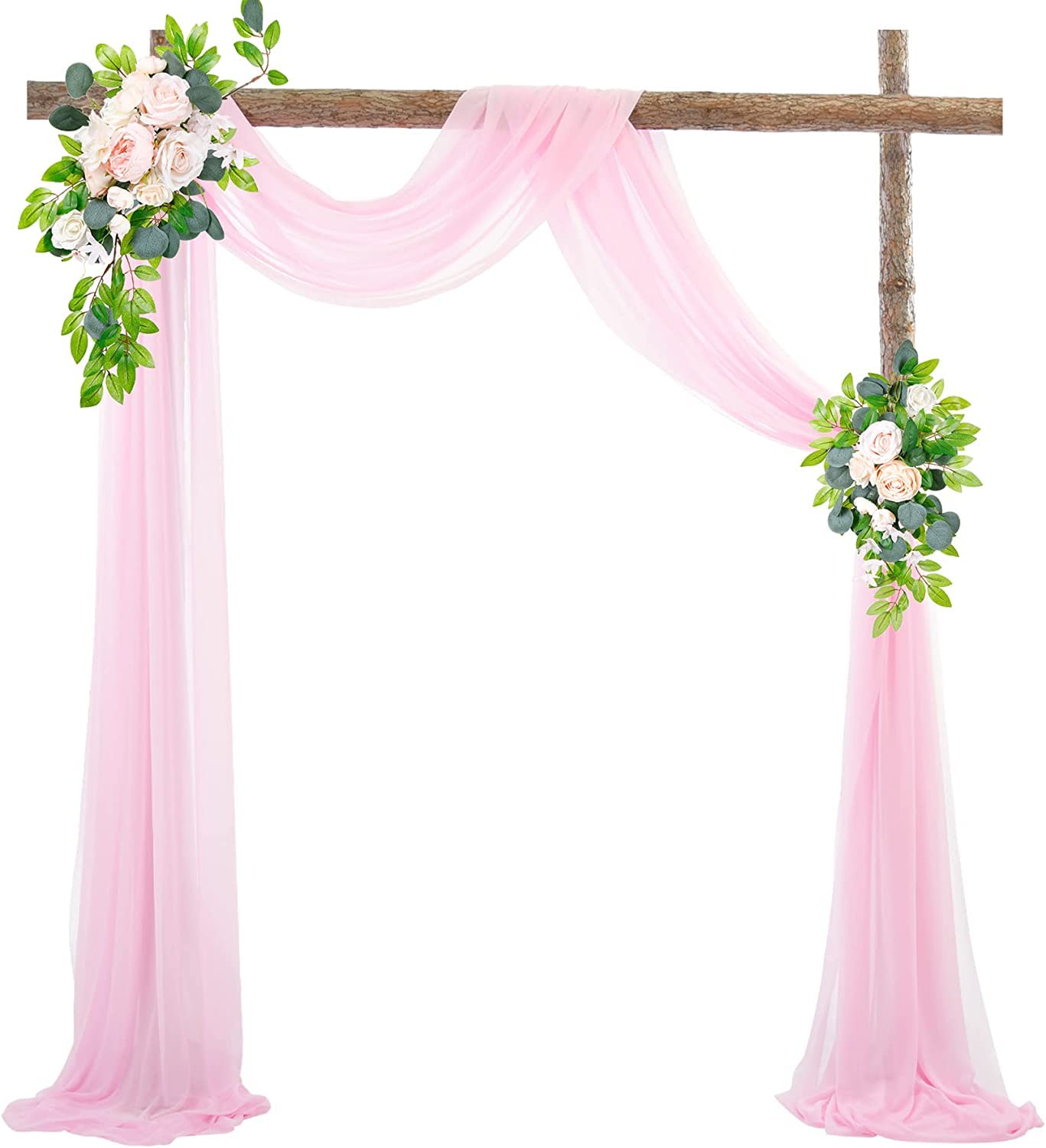 MISTHO Wedding Arch Draping Fabric, 1 Panel 29.5" x 19Ft White Wedding Arch Drapes Sheer Backdrop Curtain for Wedding Ceremony Party Ceiling Decor (Pink)